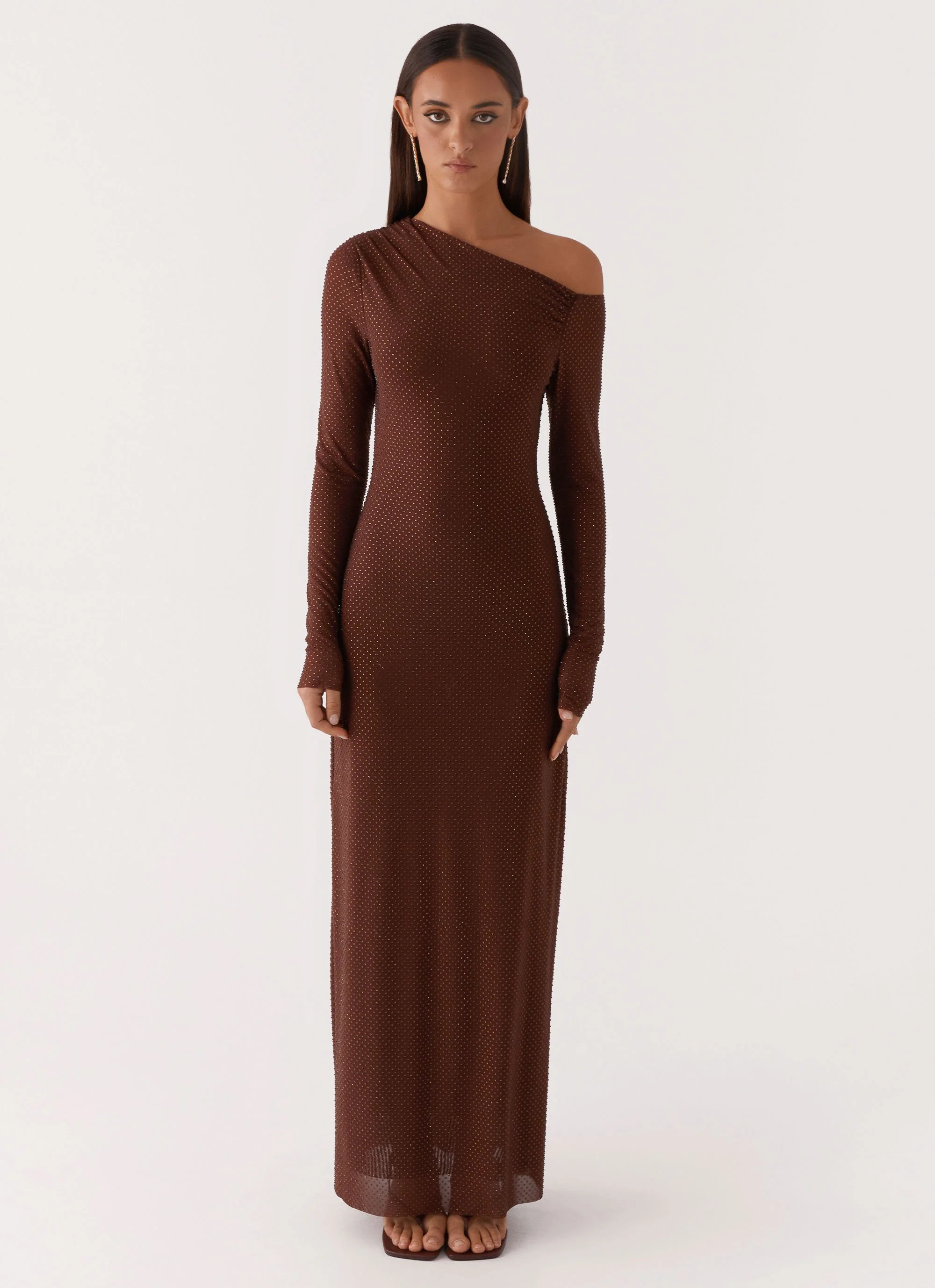 Oriana Sequin Maxi Dress - Chocolate - Image 3