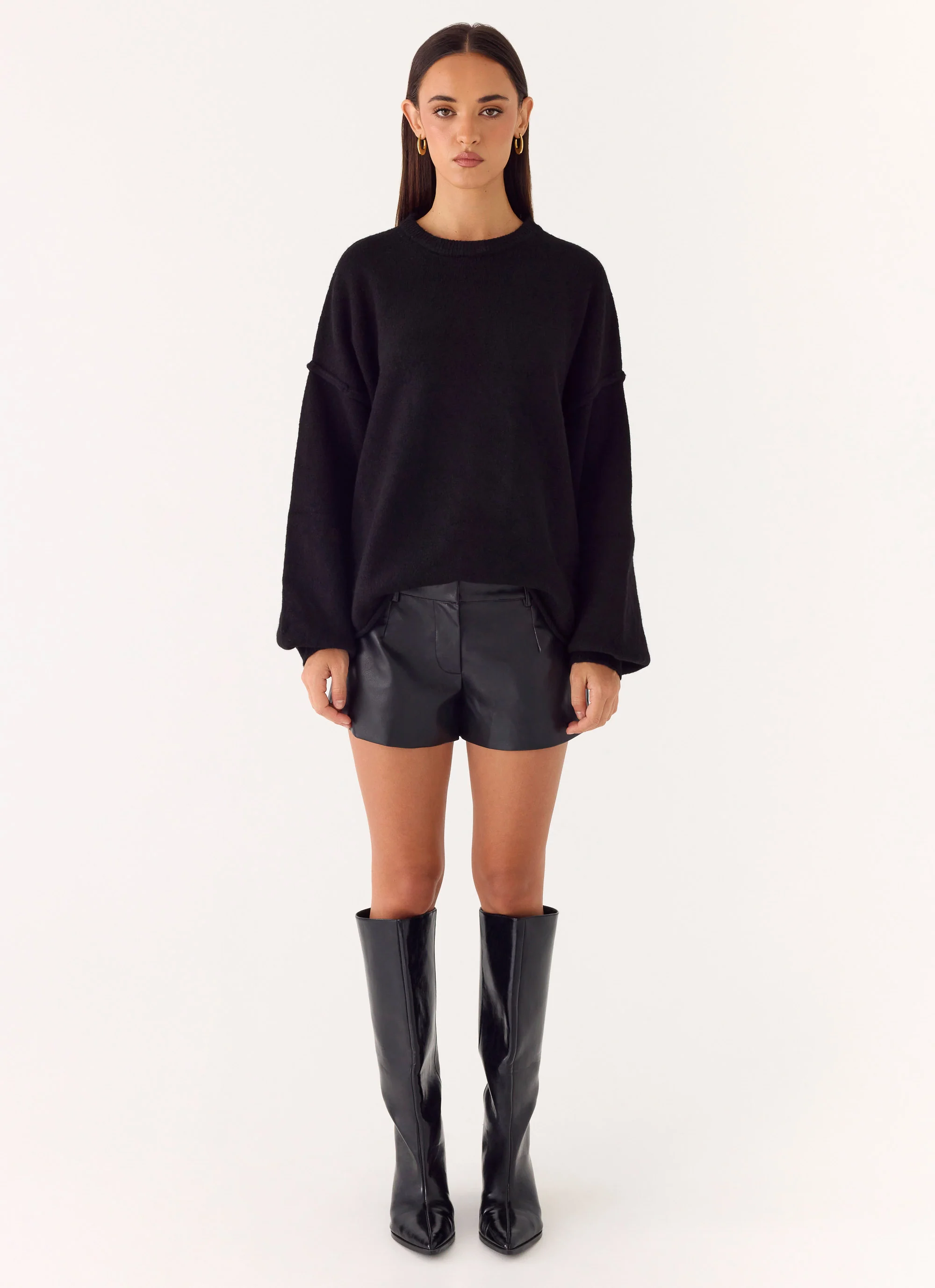 Oslo Faux Leather Mini Shorts - Black - Image 2