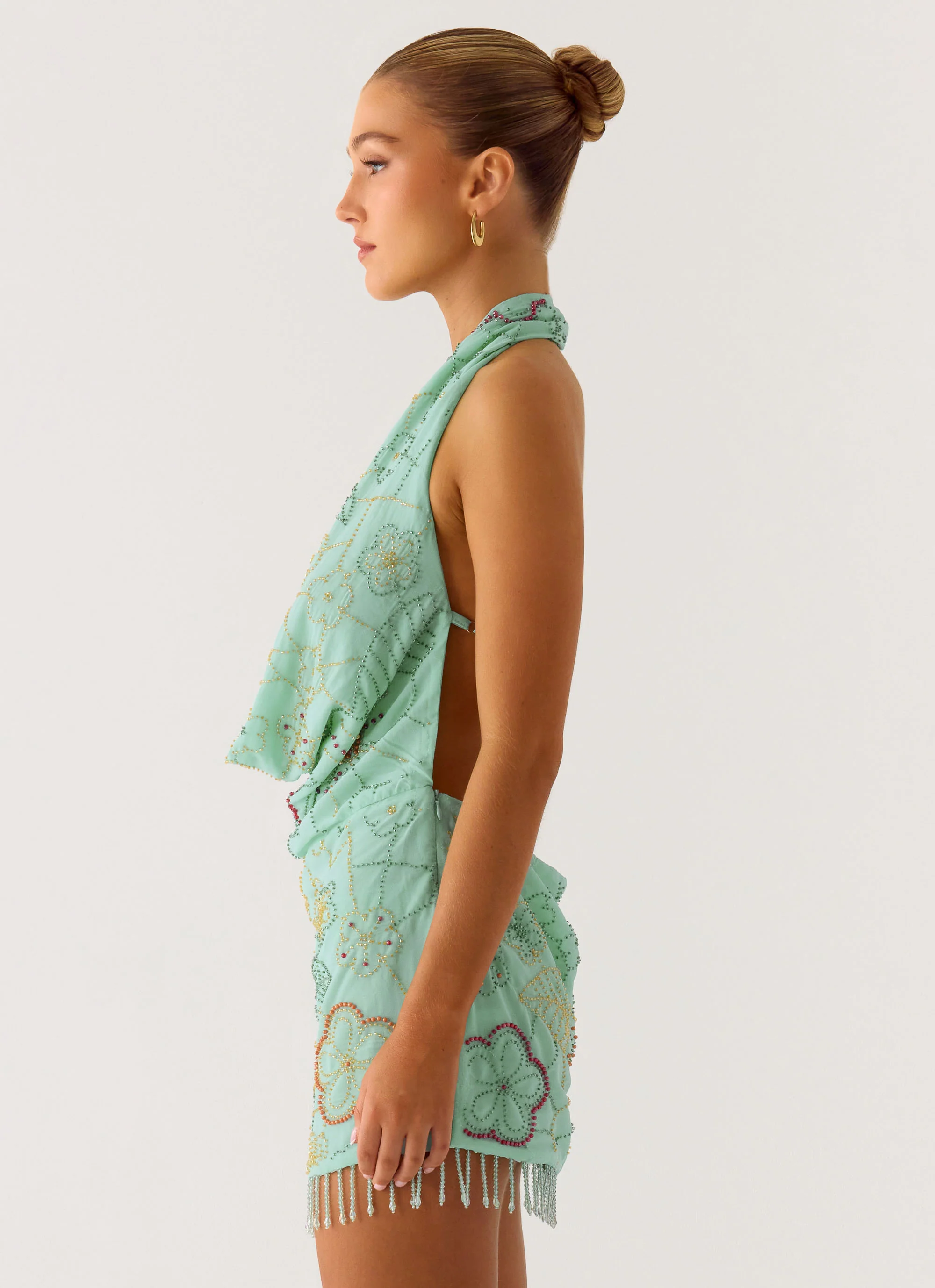 Outlaw Beaded Mini Dress - Mint Aqua - Image 2