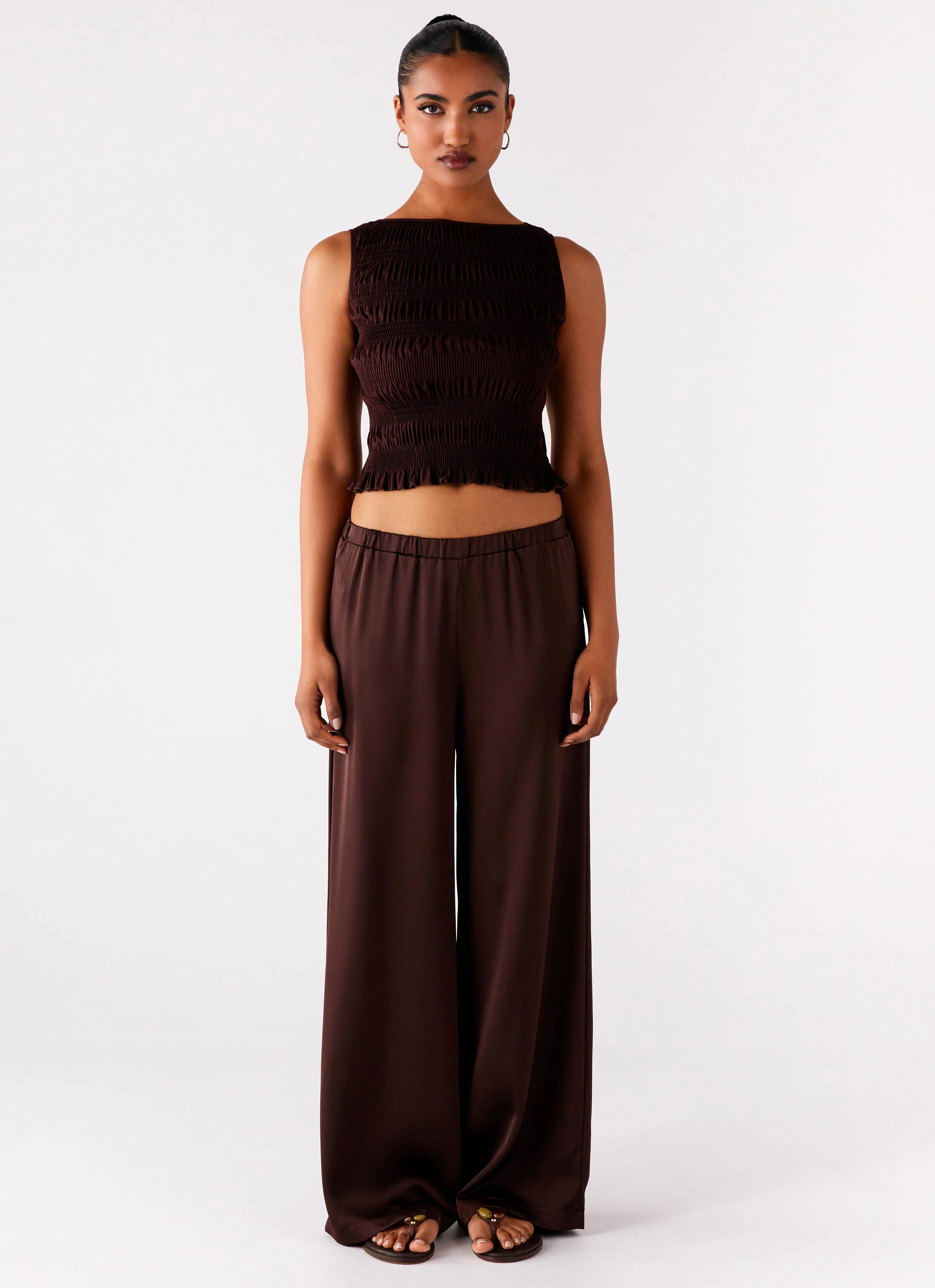 Palm Cove Satin Pants - Chocolate - Image 5