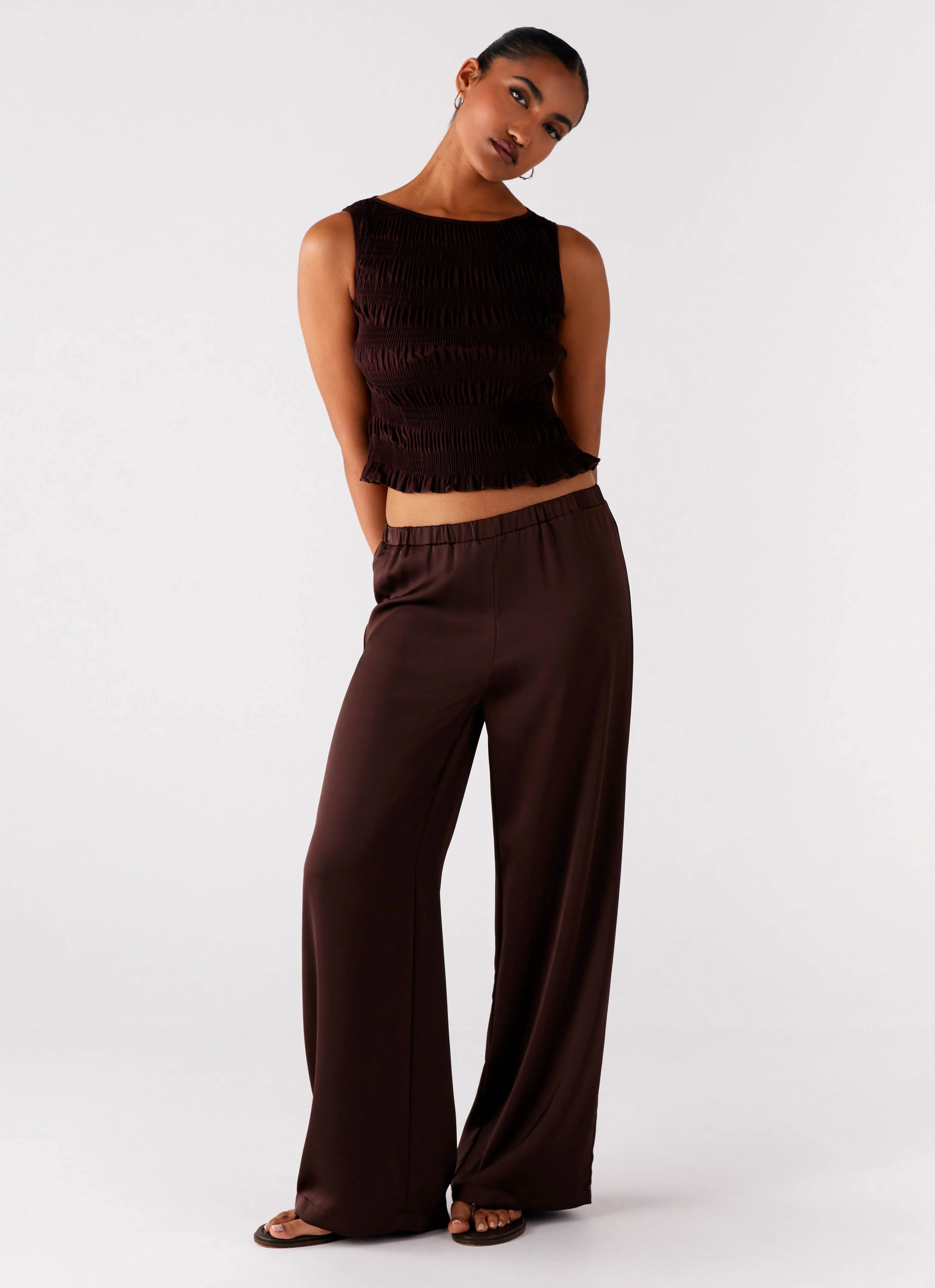 Palm Cove Satin Pants - Chocolate - Image 6