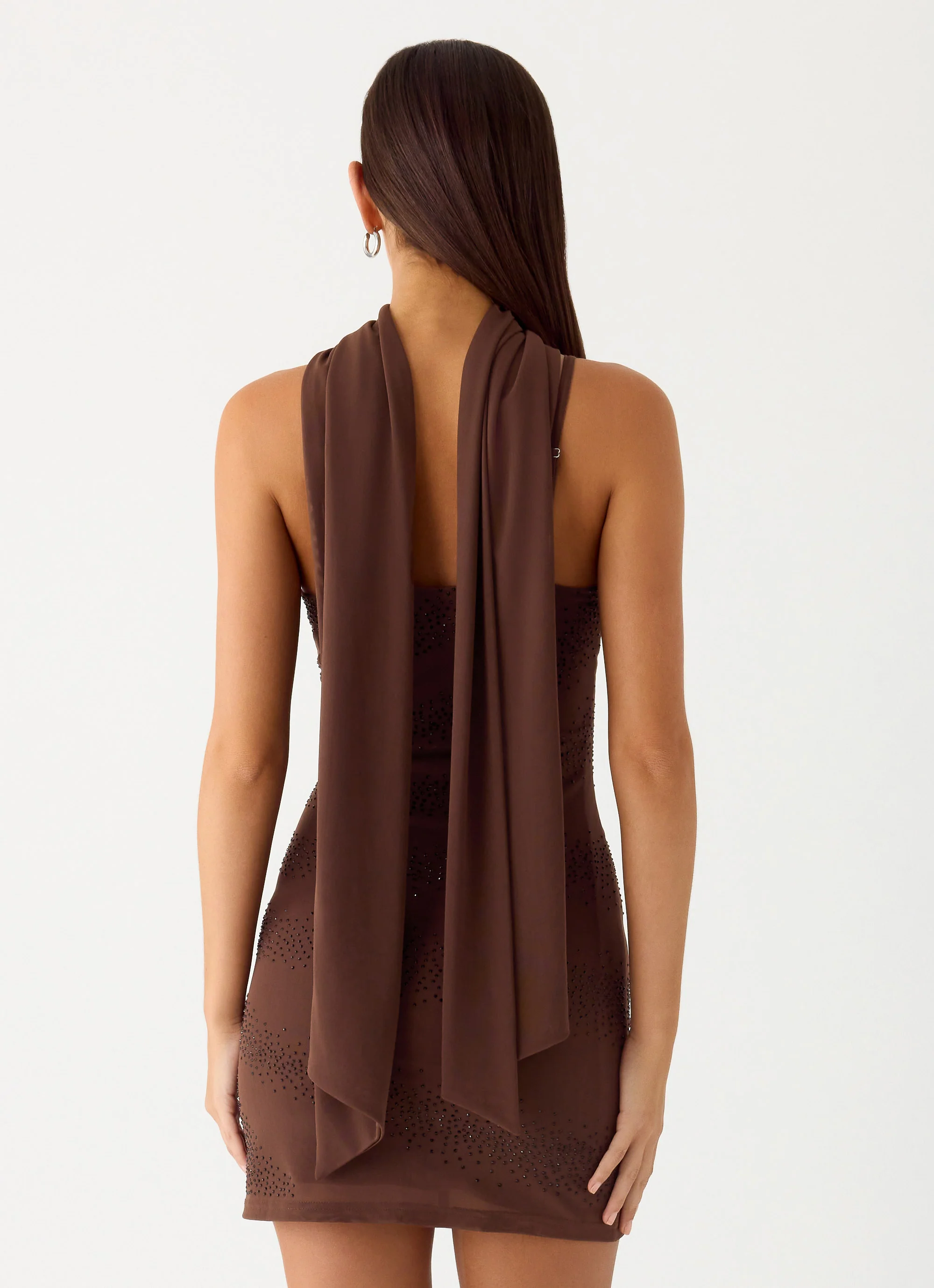 Paloma Days Beaded Scarf Mini Dress - Chocolate - Image 4