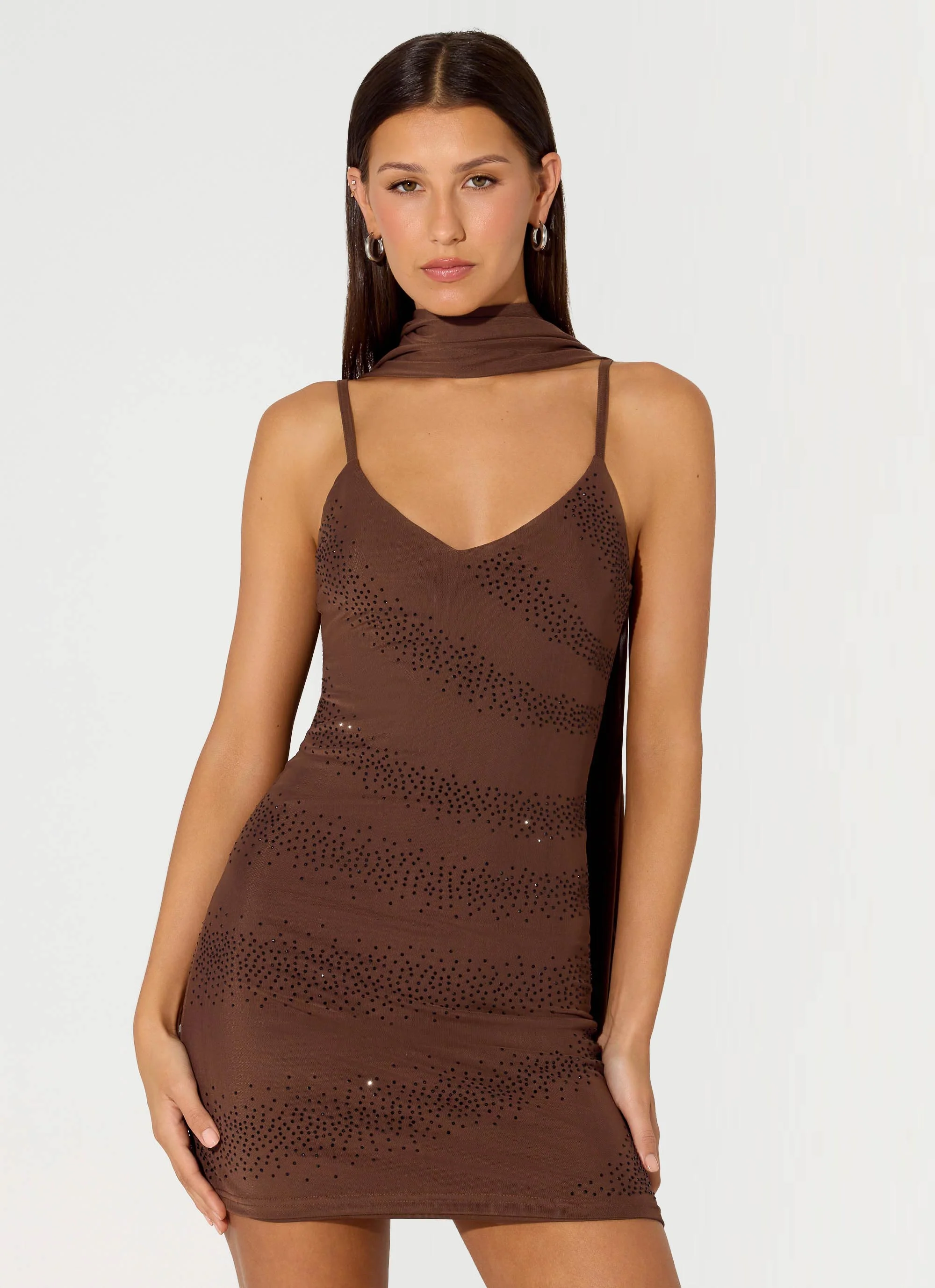 Paloma Days Beaded Scarf Mini Dress - Chocolate - Image 5