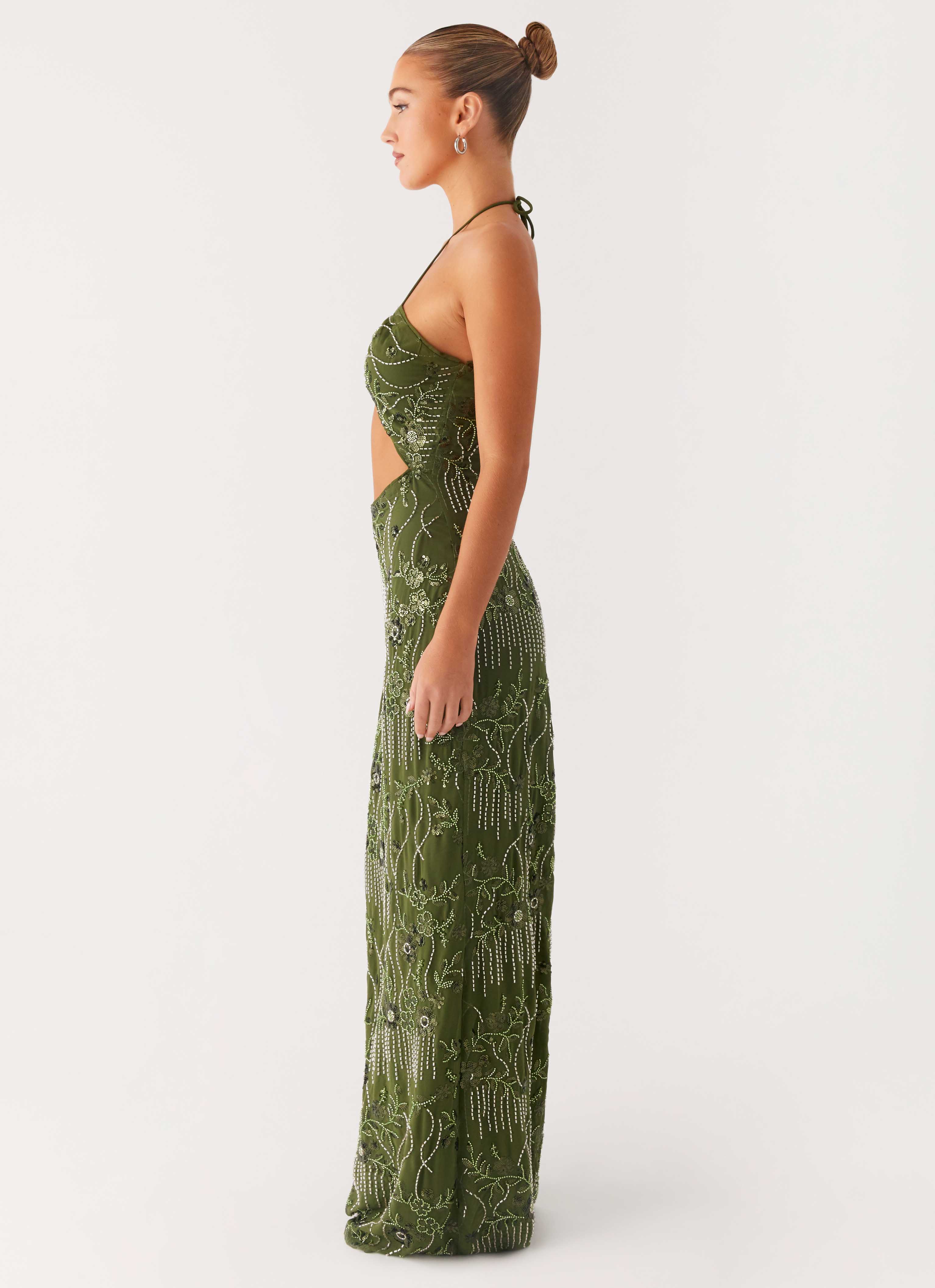 Phoenicia Beaded Maxi Dress - Khaki - Image 3