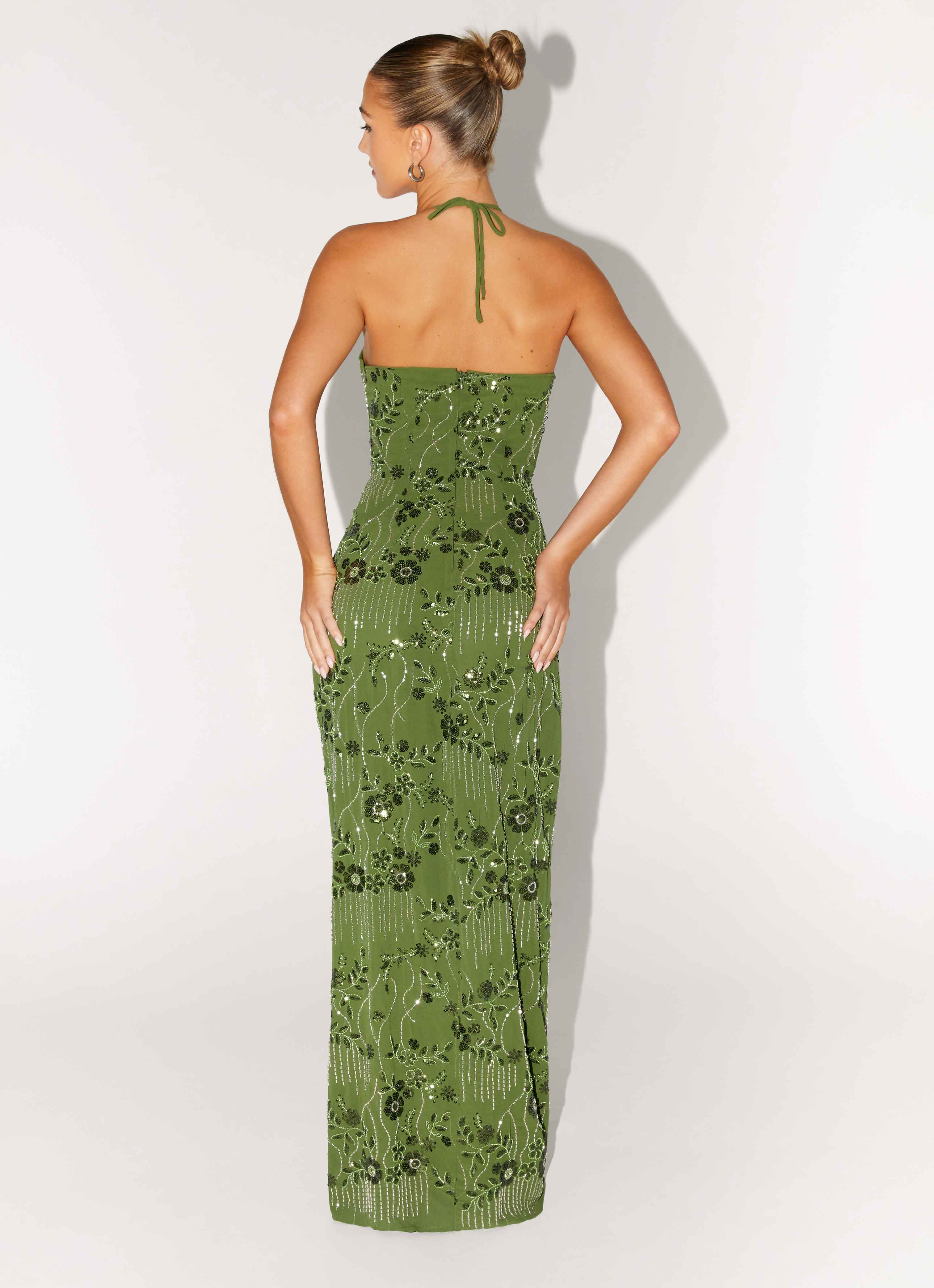 Phoenicia Beaded Maxi Dress - Khaki - Image 5