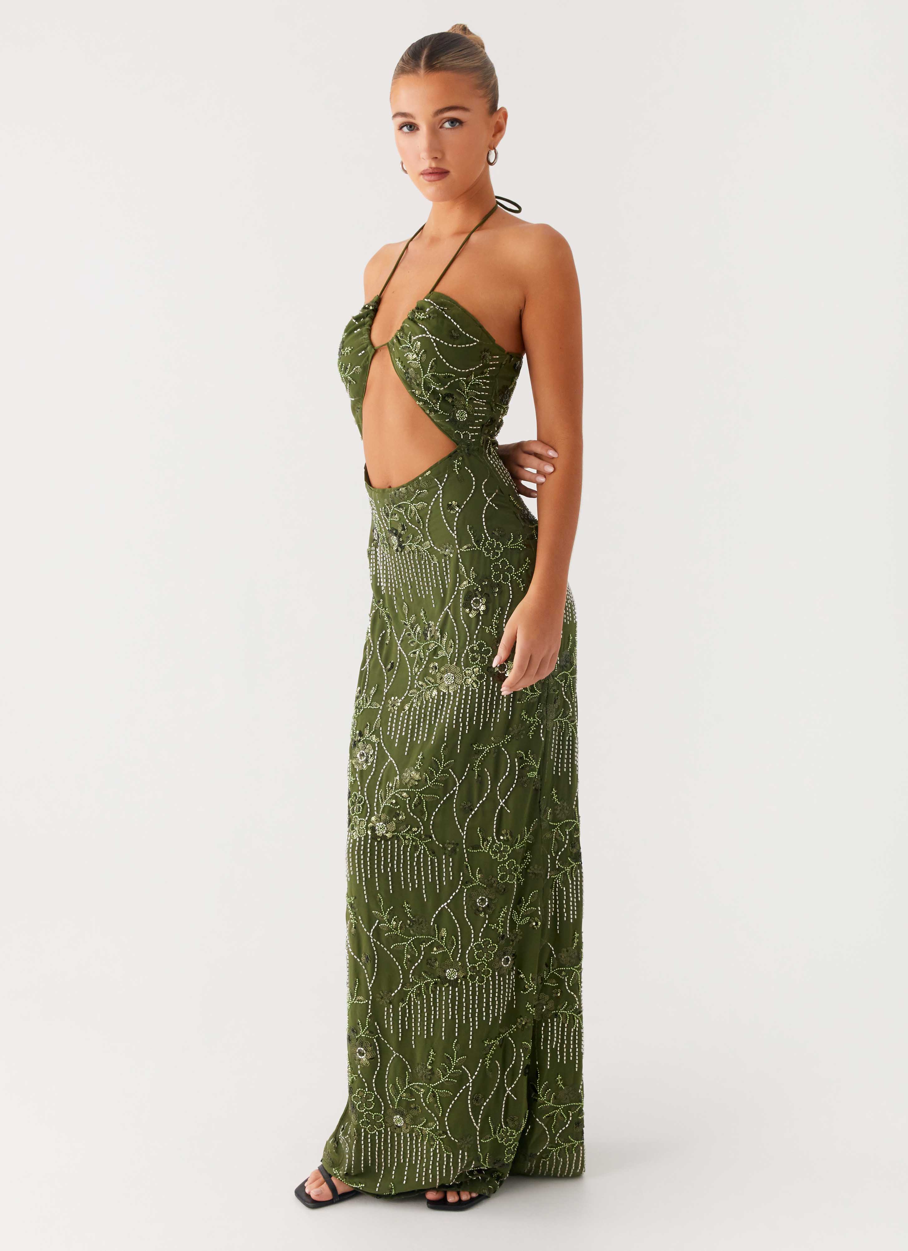 Phoenicia Beaded Maxi Dress - Khaki - Image 6