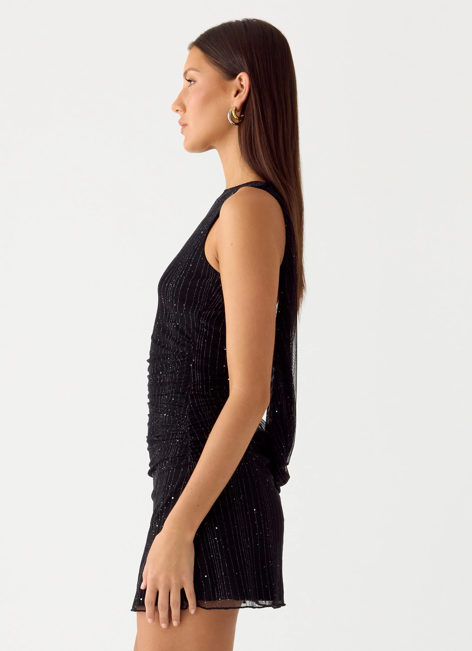 Portofino Sparkle Mesh Mini Dress - Black - Image 3