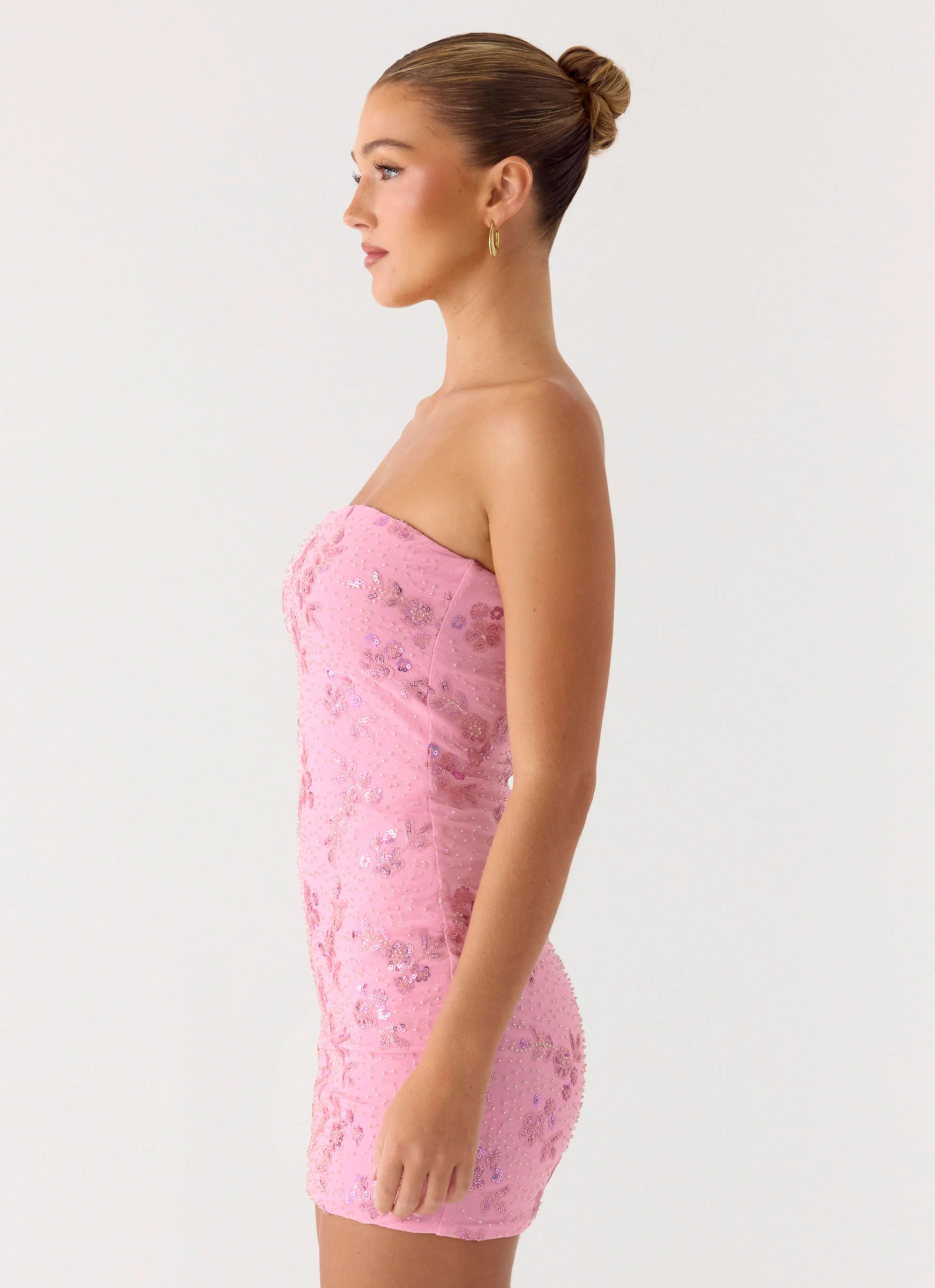 Push Back Beaded Sequin Mini Dress - Pink - Image 5