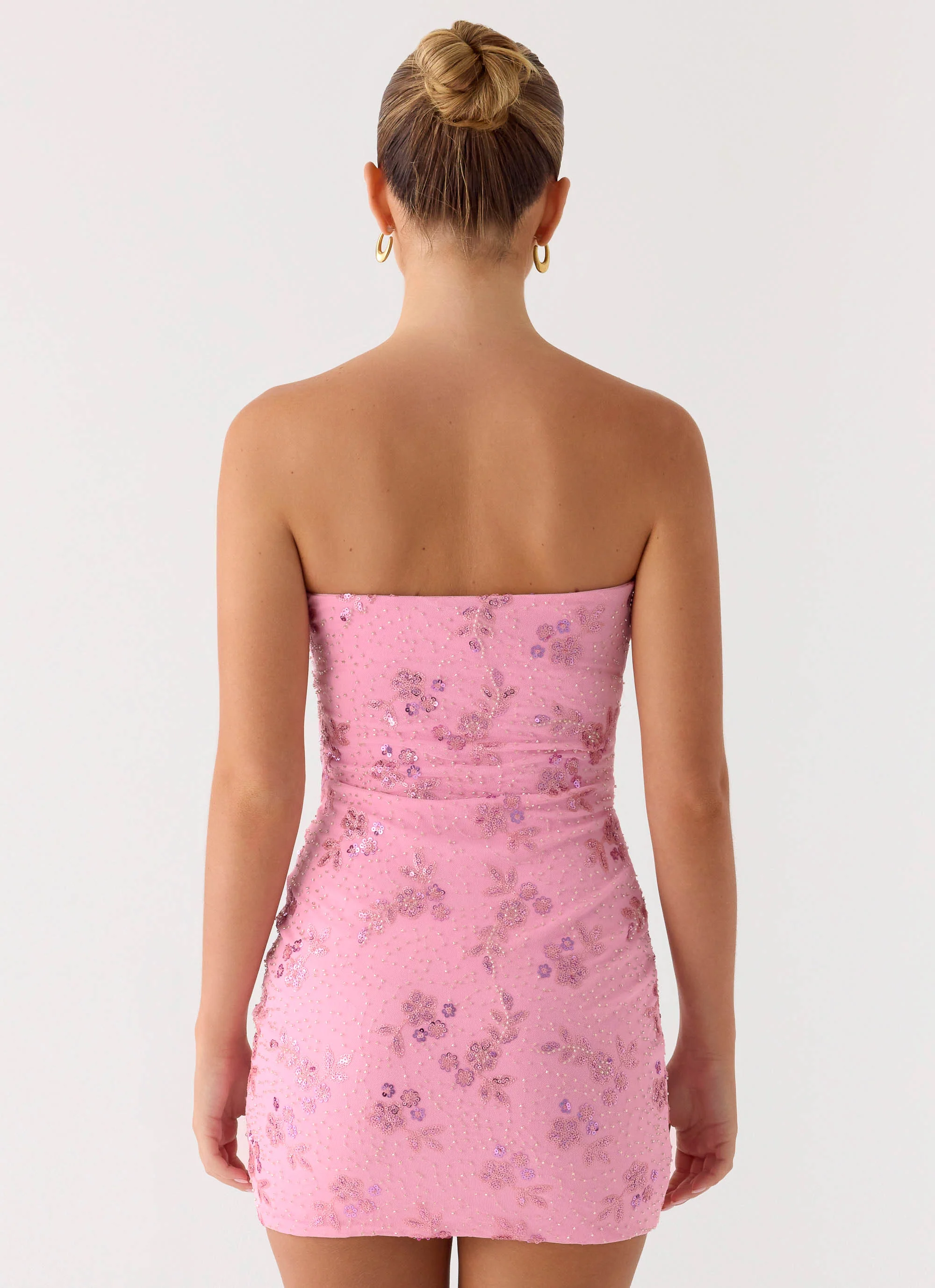 Push Back Beaded Sequin Mini Dress - Pink - Image 6