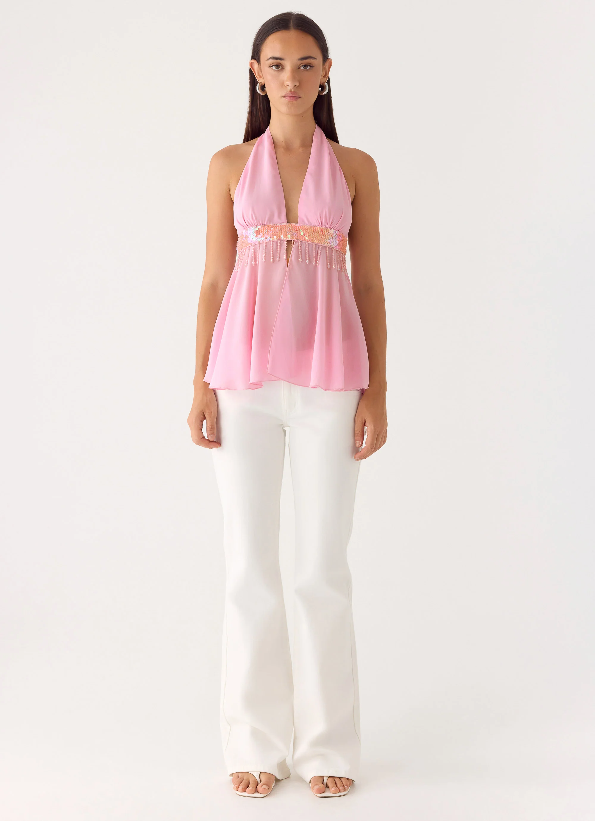 Put It Straight Beaded Sequin Top - Baby Pink - Image 4