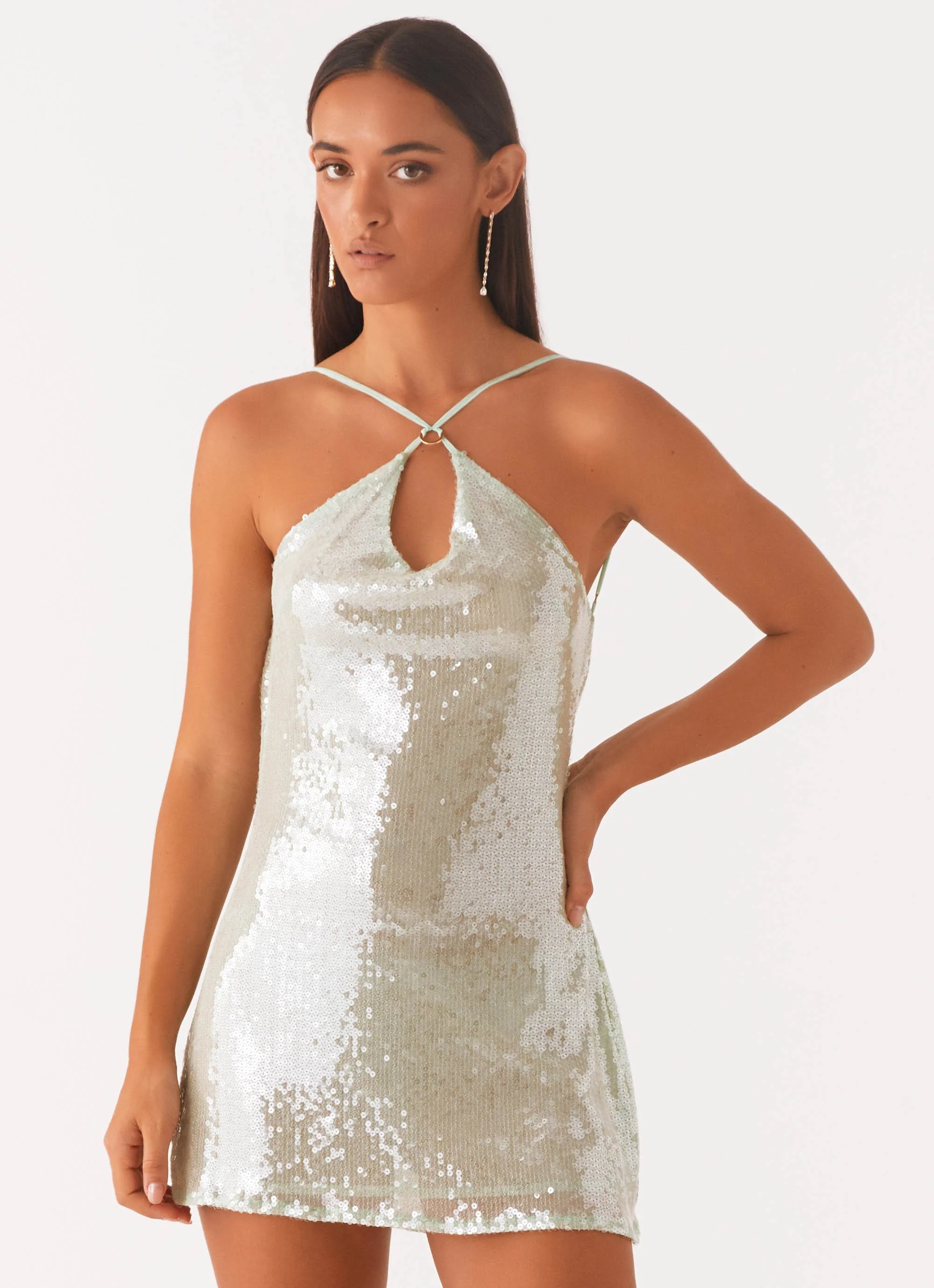 Radiant Energy Cowl Back Mini Dress - Mint - Image 6