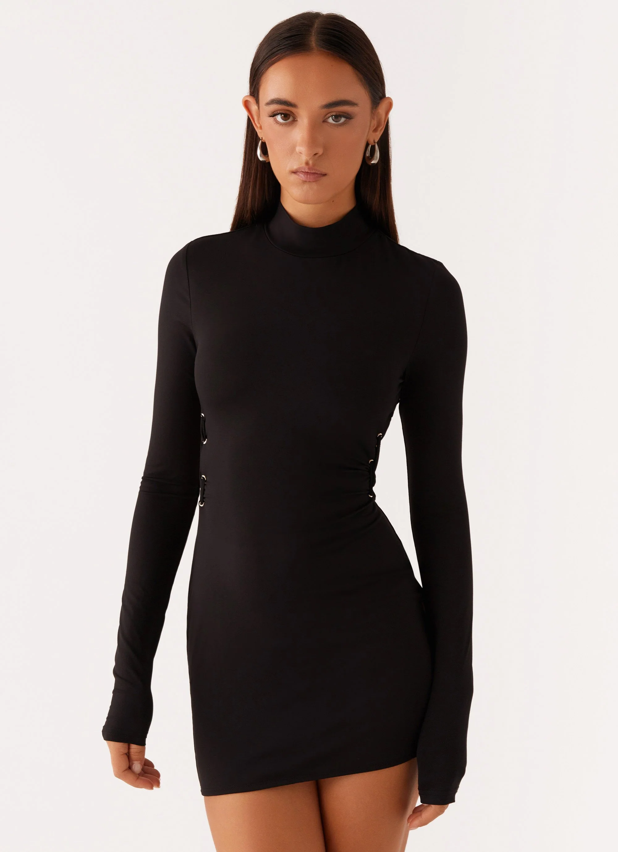 Raven Long Sleeve Mini Dress - Black - Image 6