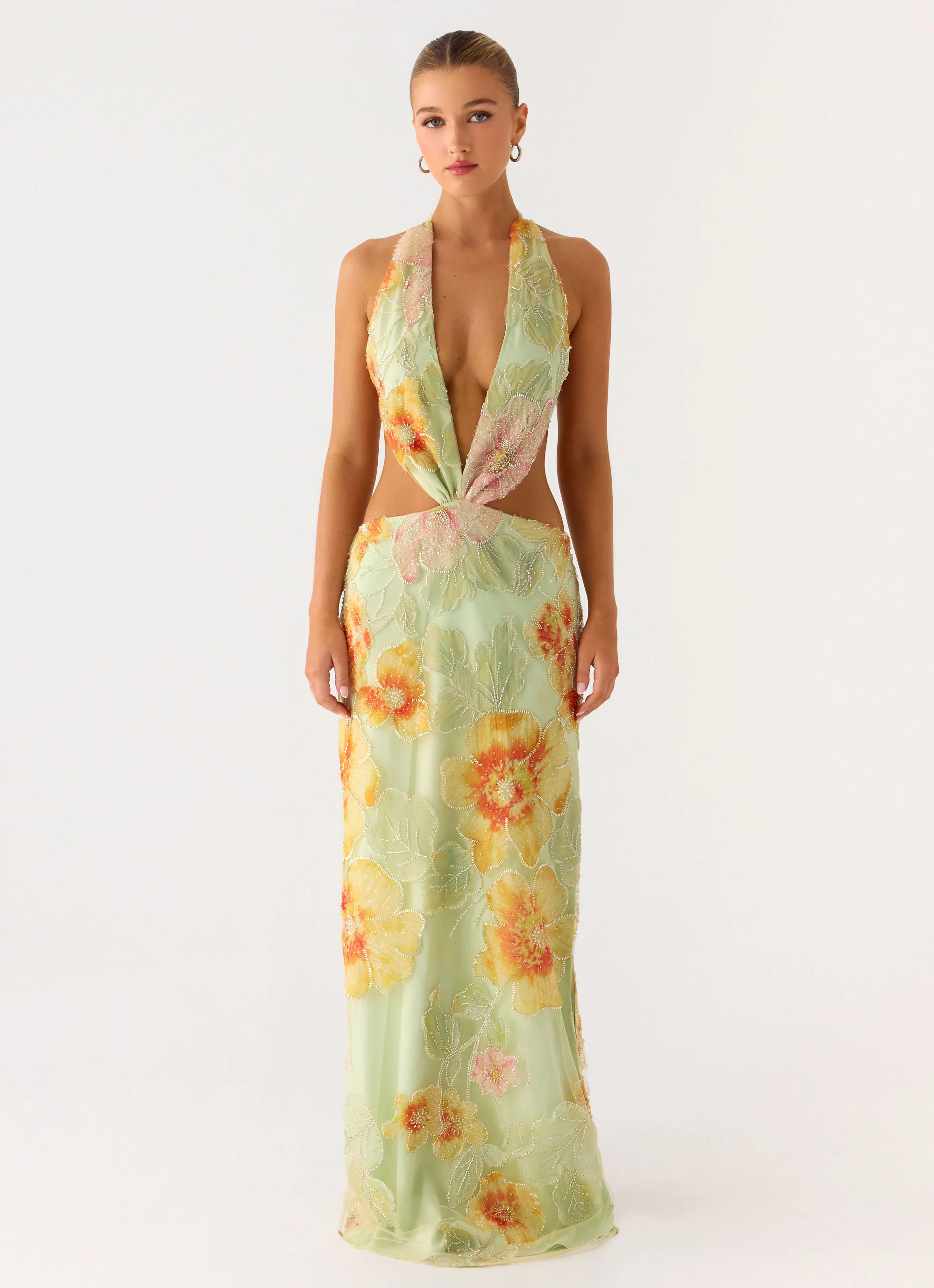 Really Something Beaded Maxi Dress - Green Floral Beaded - Image 5