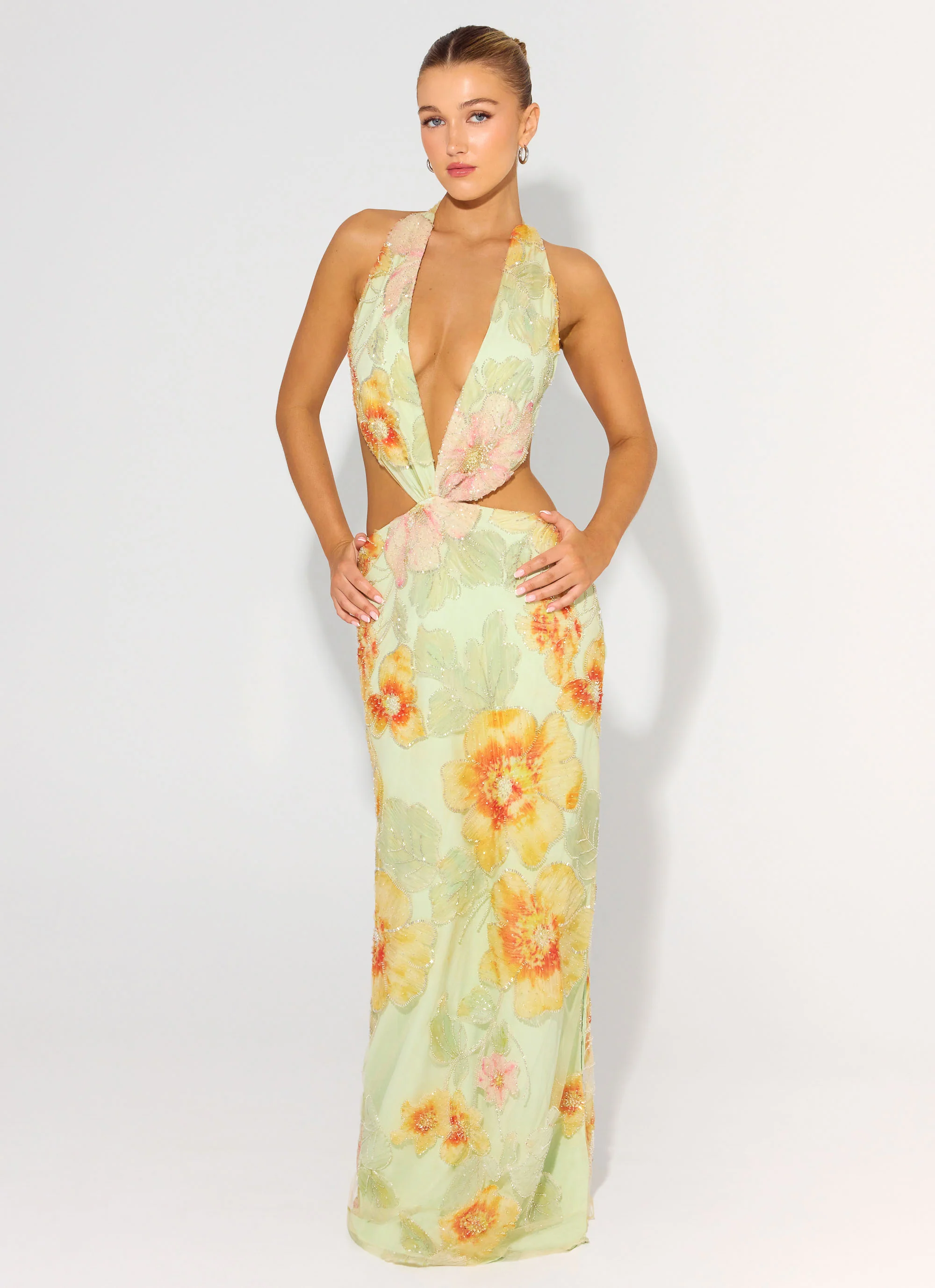 Really Something Beaded Maxi Dress - Green Floral Beaded - Image 7
