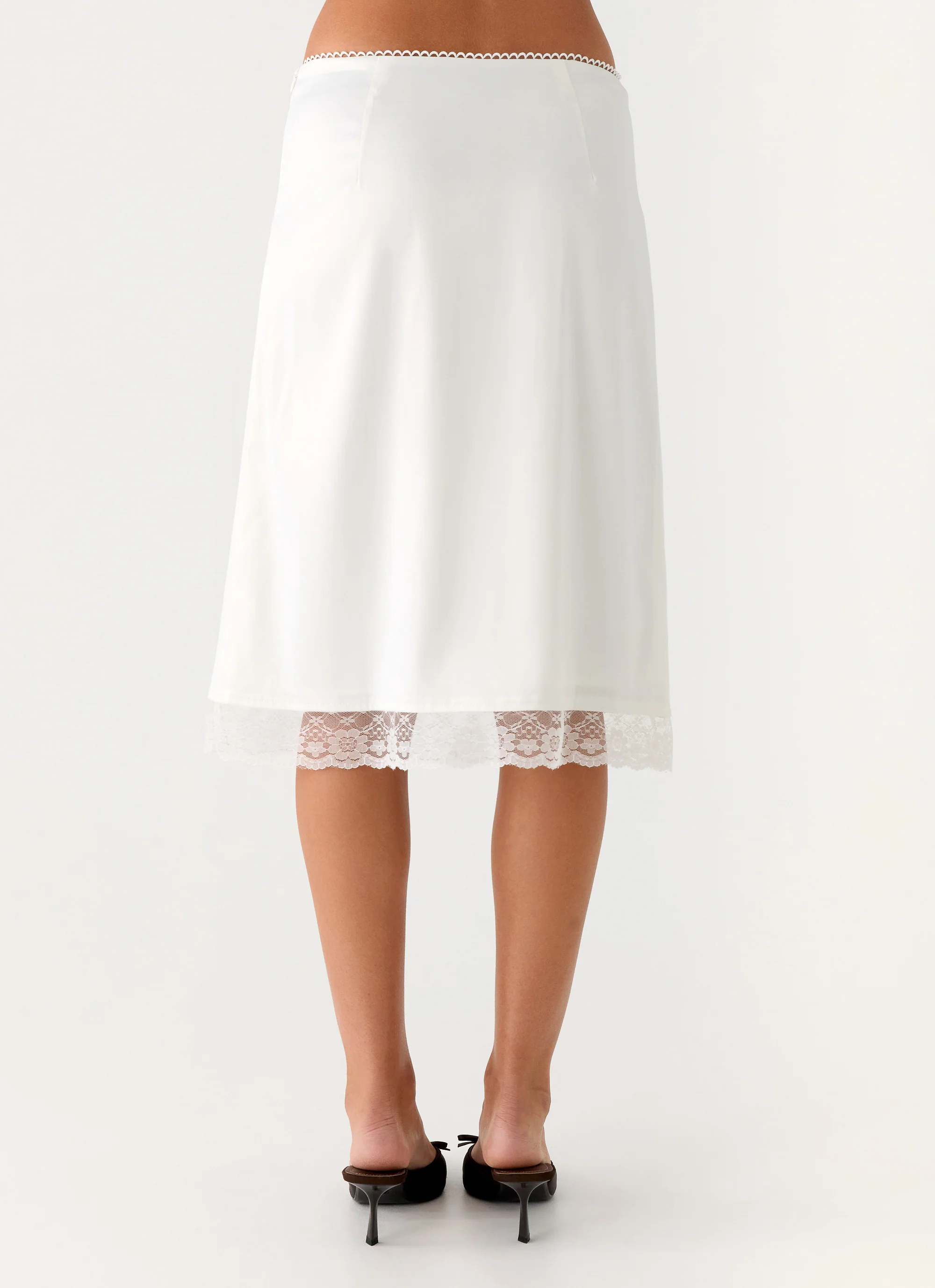 Rina Low Rise Satin Midi Skirt - White - Image 5