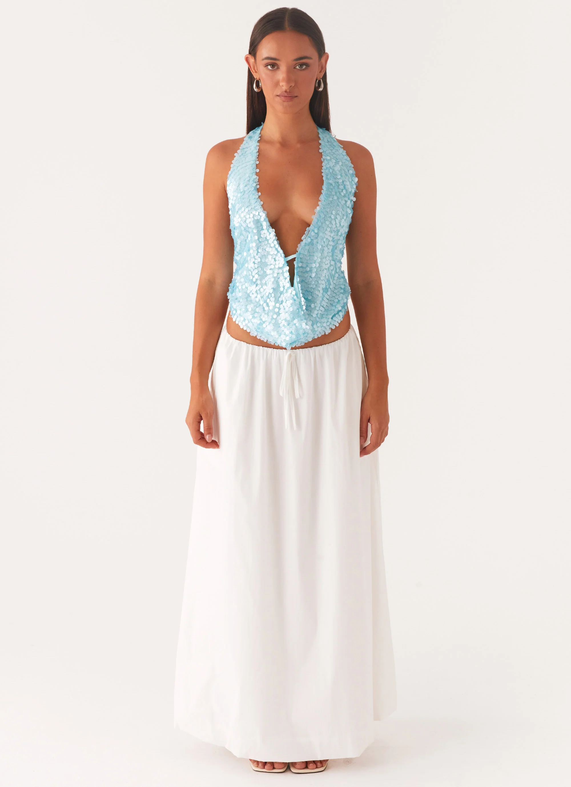 Rio Dreams Cowl Neck Halter Top - Turquoise - Image 3