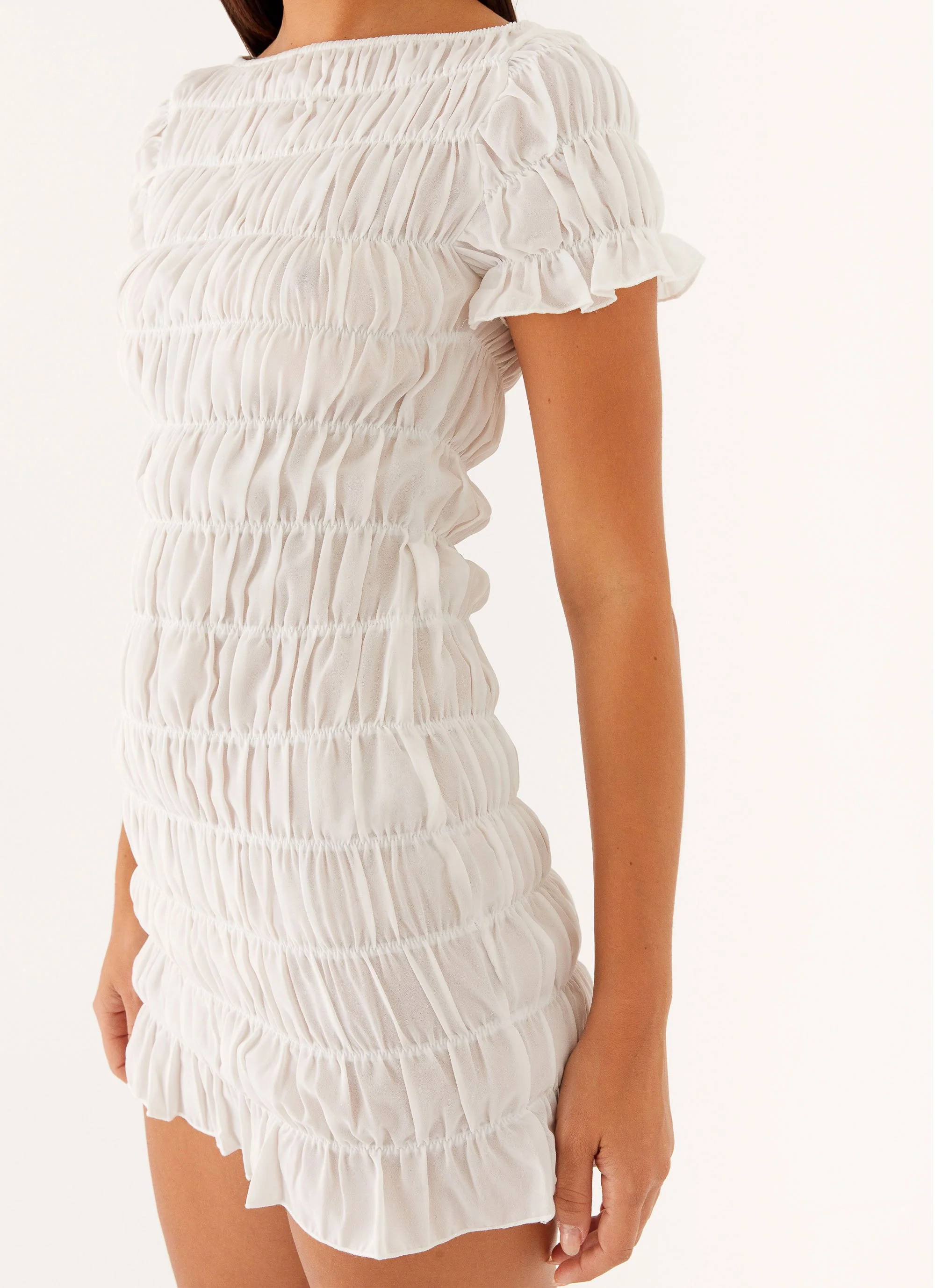 Rita Ruched Mini Dress - White - Image 5
