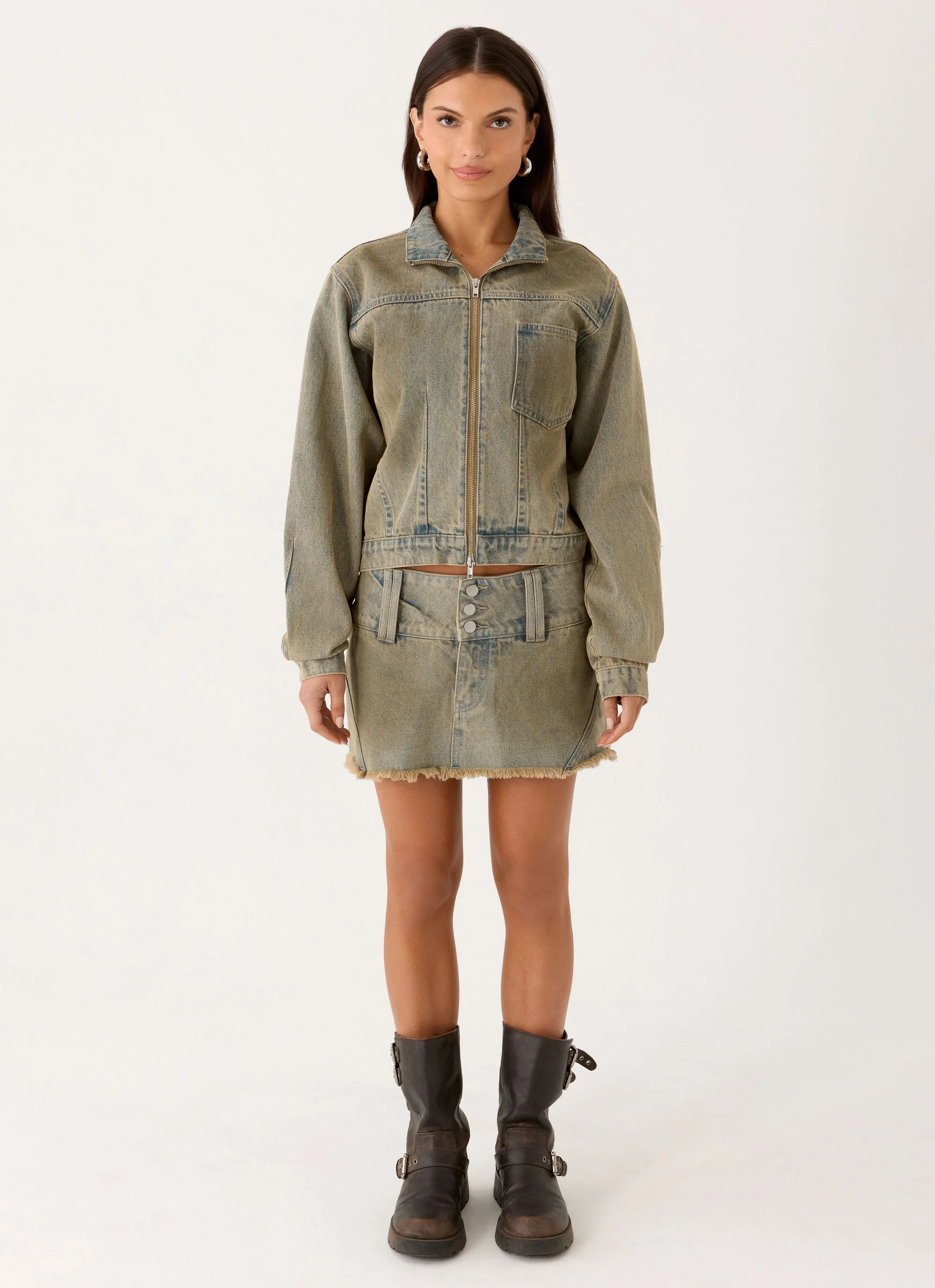 Roman Low Rise Denim Mini Skort - Vintage Tan Wash - Image 6