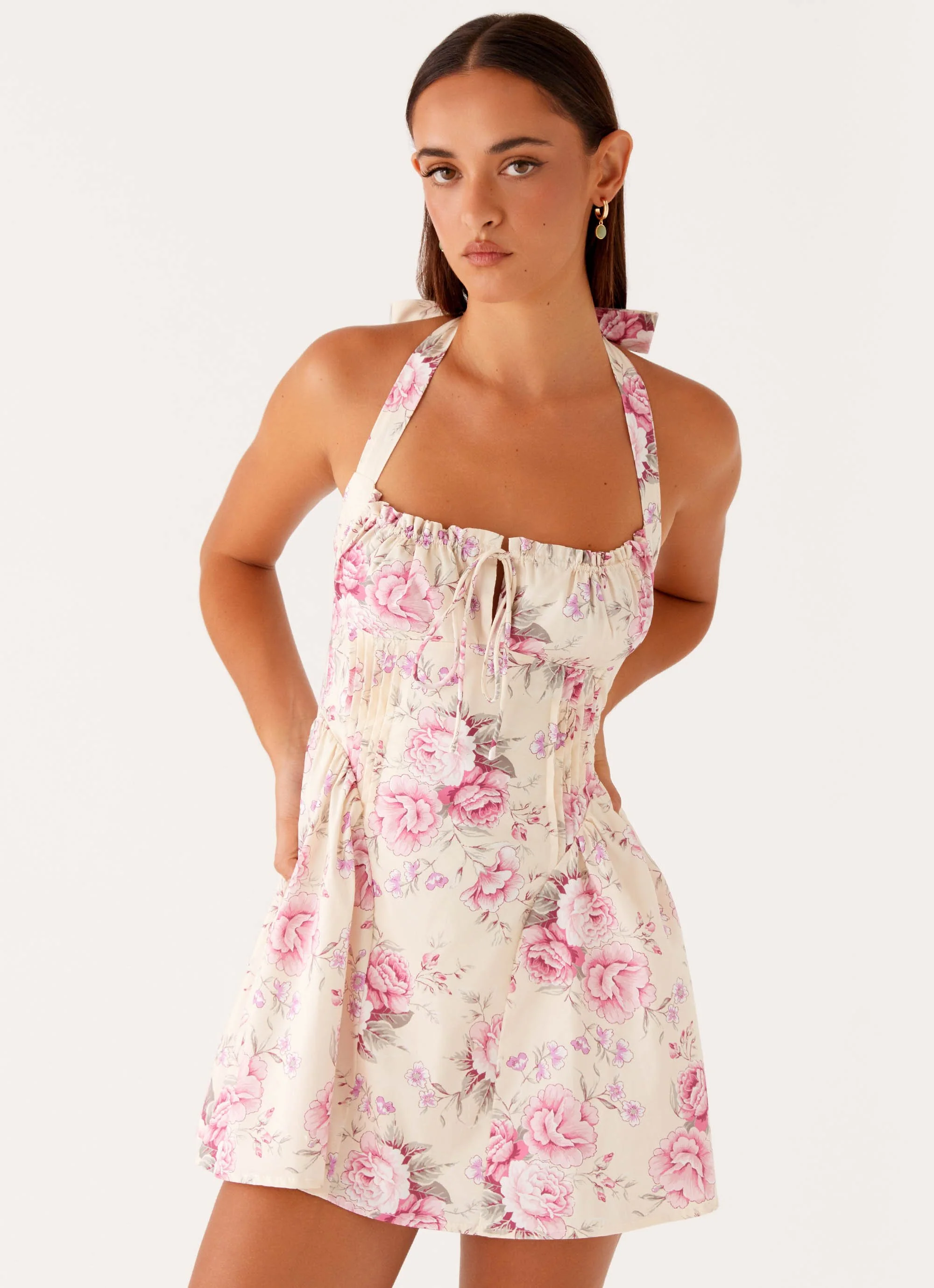 Rosalie Halter Mini Dress - Vintage Pink Floral - Image 6