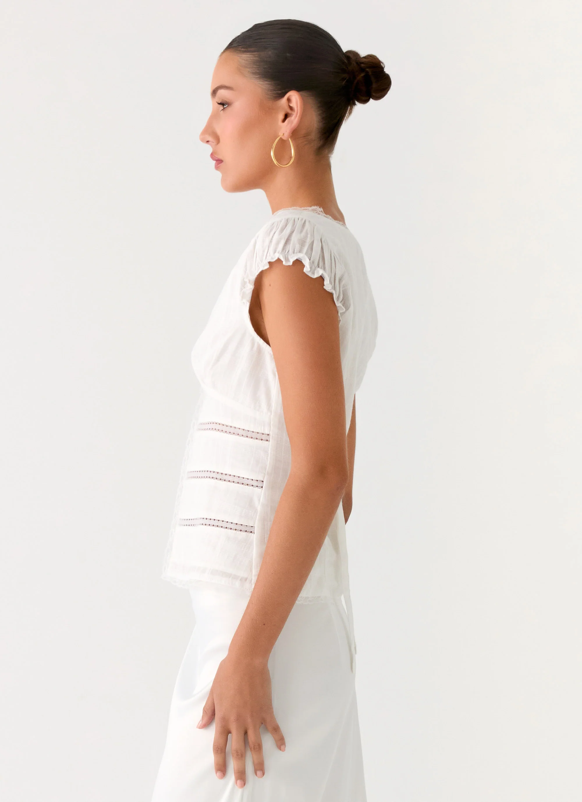 Ruann Lace Trim Top - White - Image 4