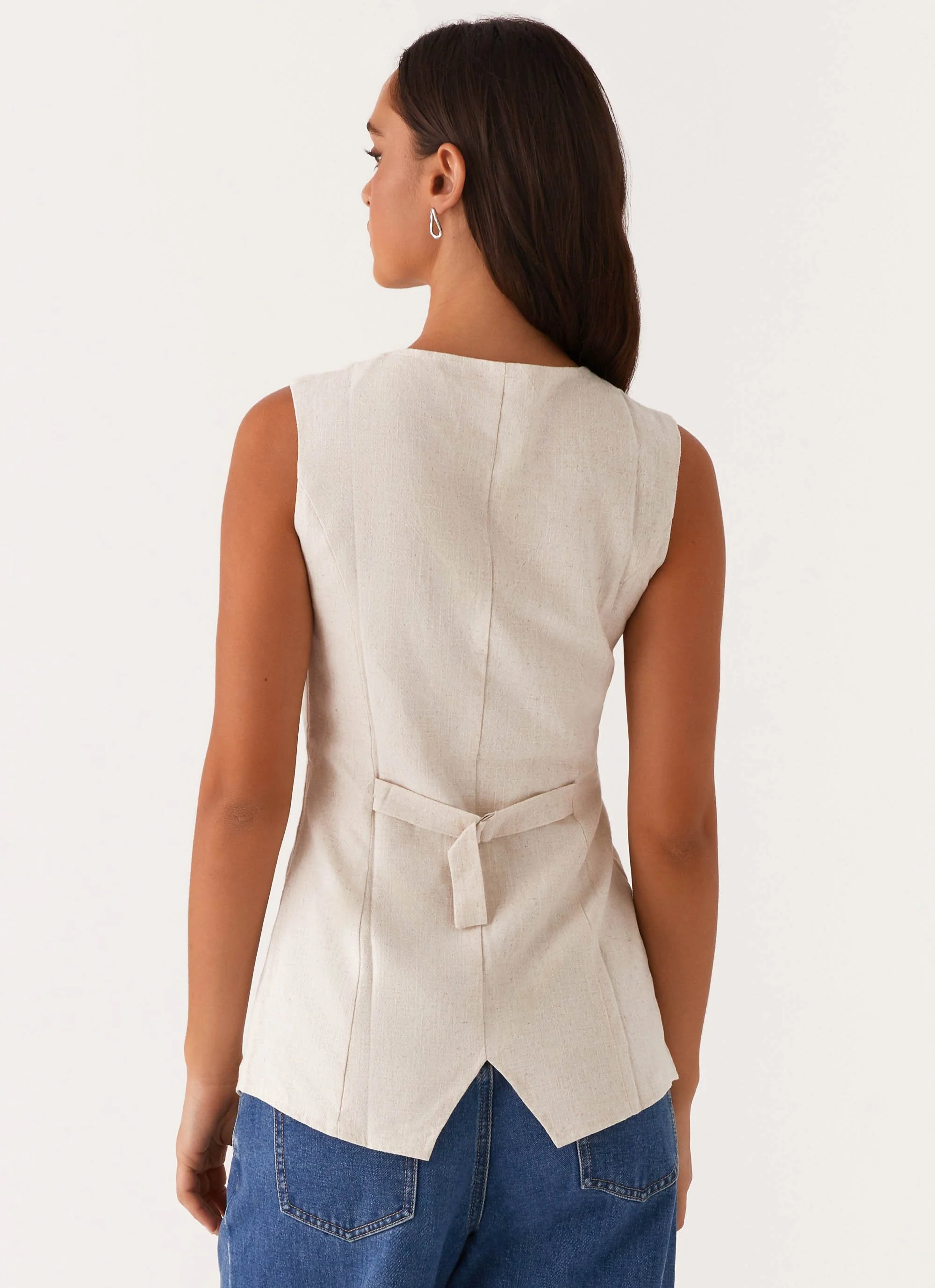 Runaway Button Tie Vest - Oatmeal - Image 4