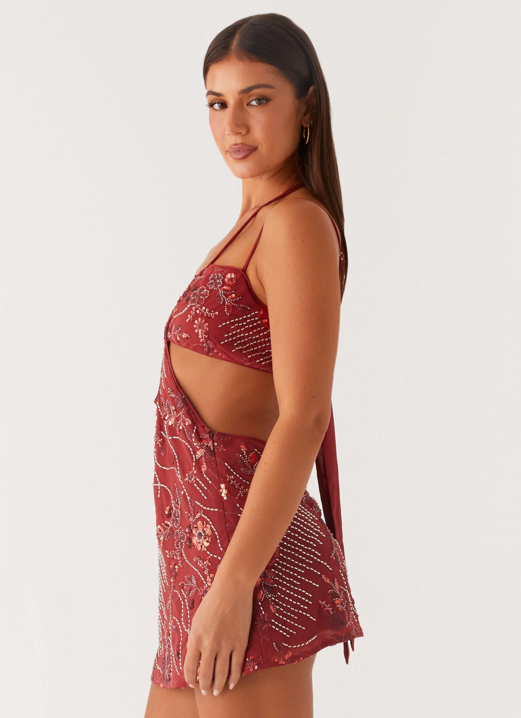 Sahara Nights Beaded Mini Dress - Rust - Image 3