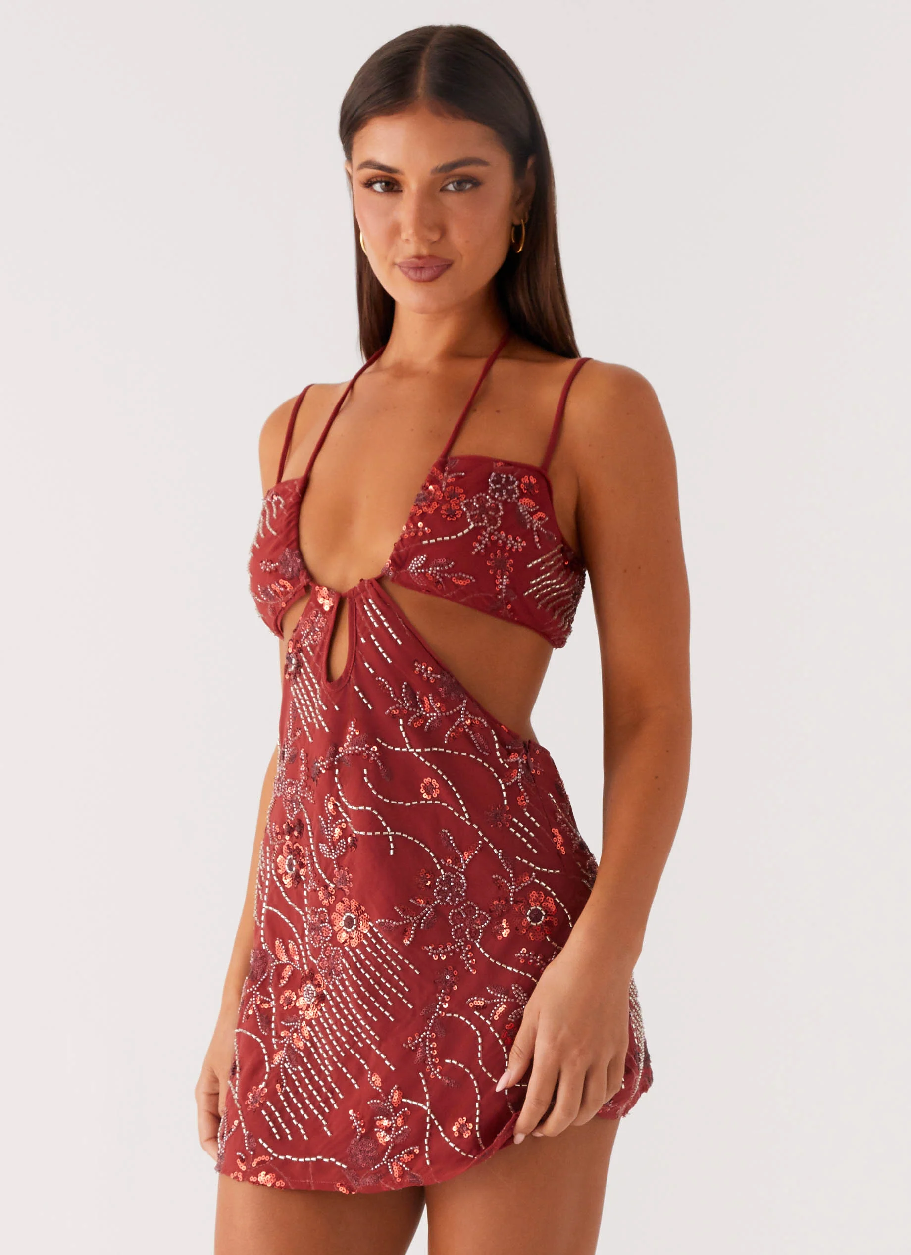 Sahara Nights Beaded Mini Dress - Rust - Image 6