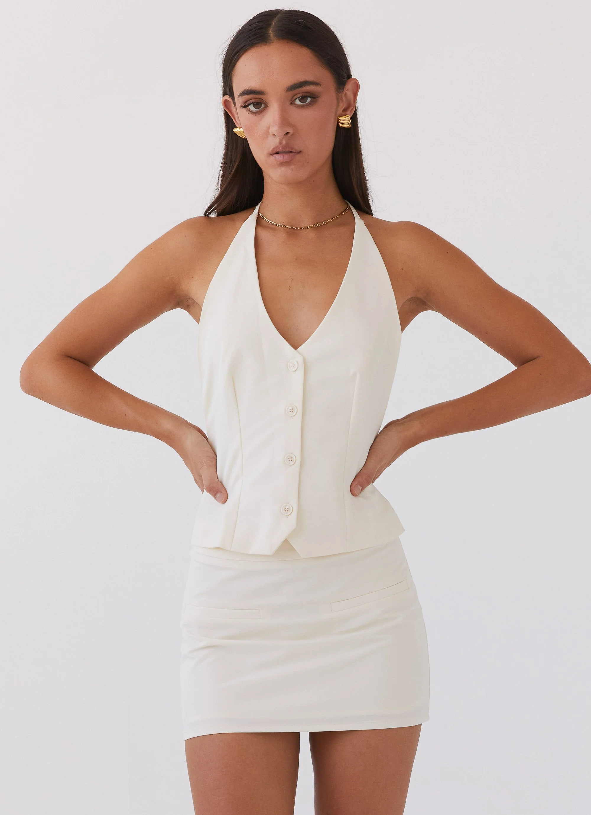 Sarah Halterneck Vest Top - Ivory - Image 3