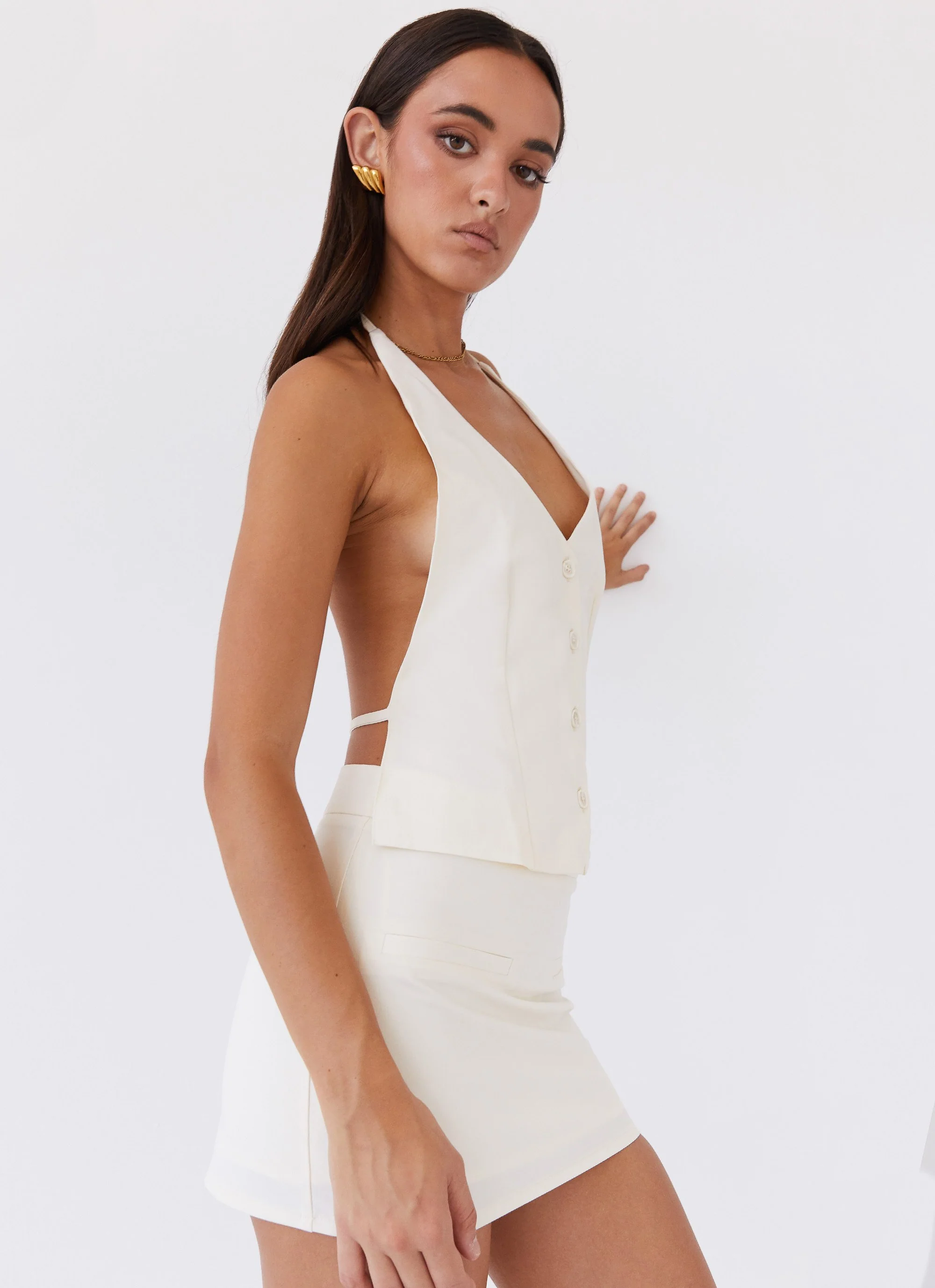 Sarah Halterneck Vest Top - Ivory - Image 4