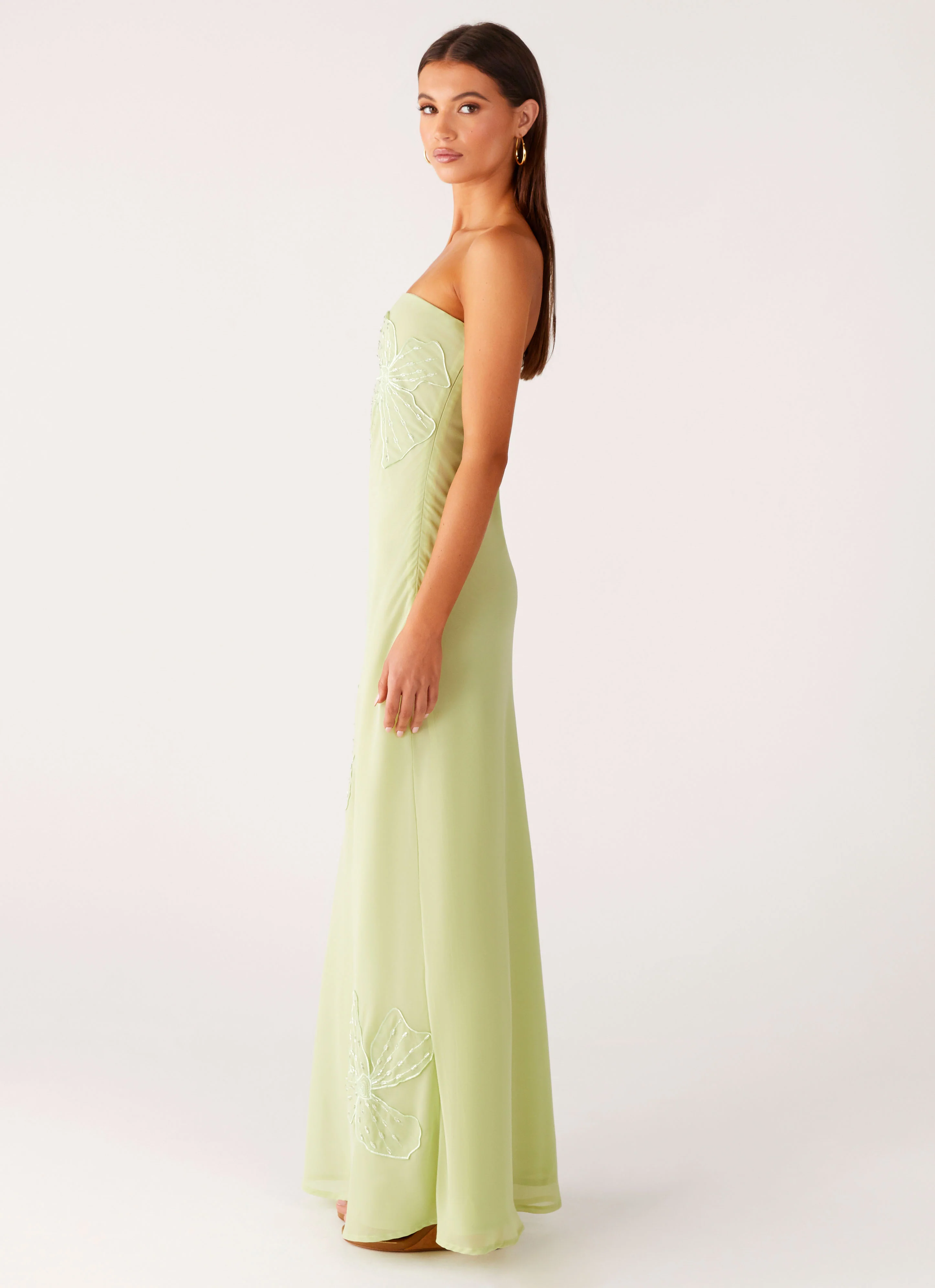 Sassafras Beaded Flower Strapless Maxi Dress - Lime - Image 2