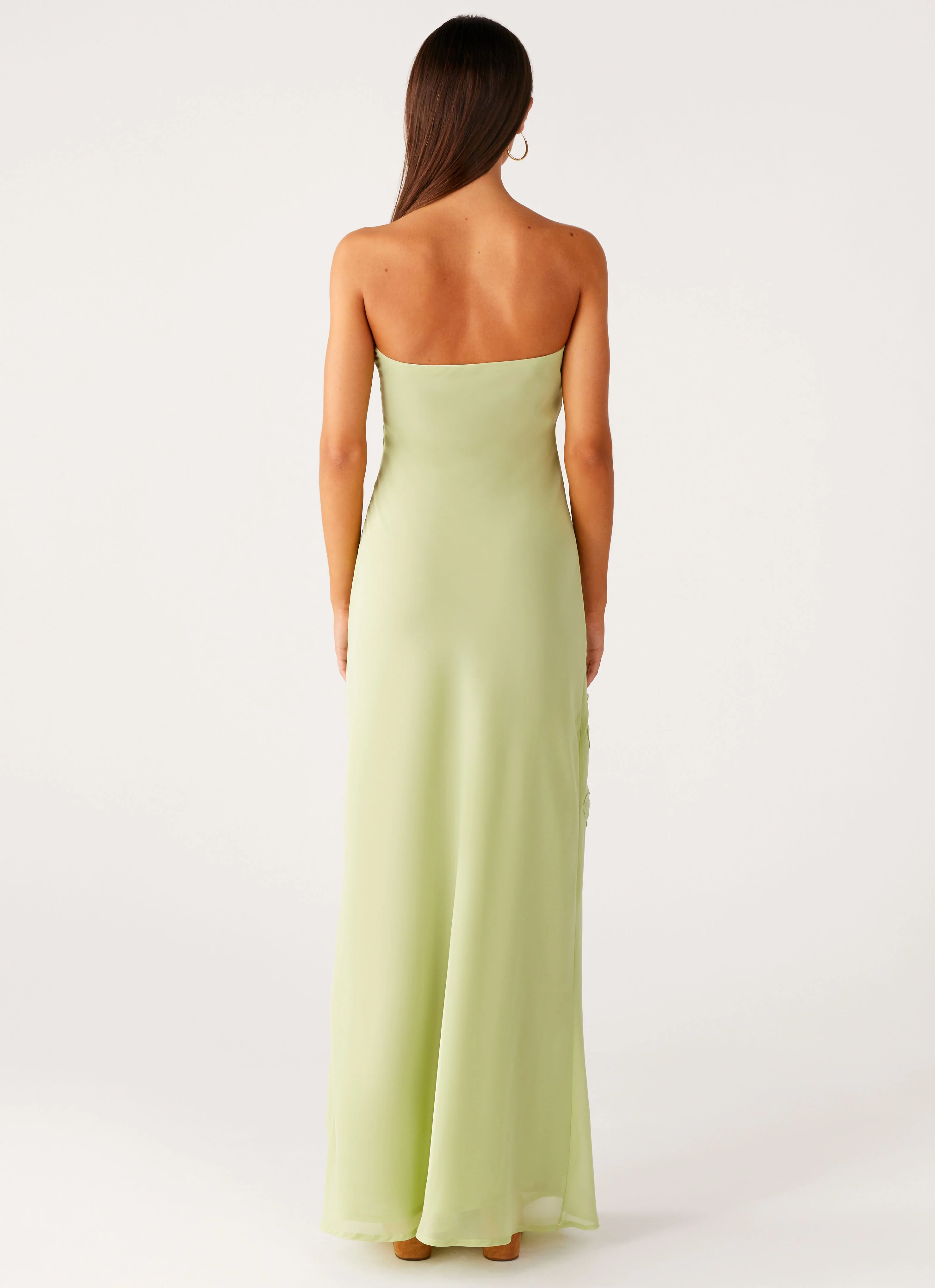 Sassafras Beaded Flower Strapless Maxi Dress - Lime - Image 3