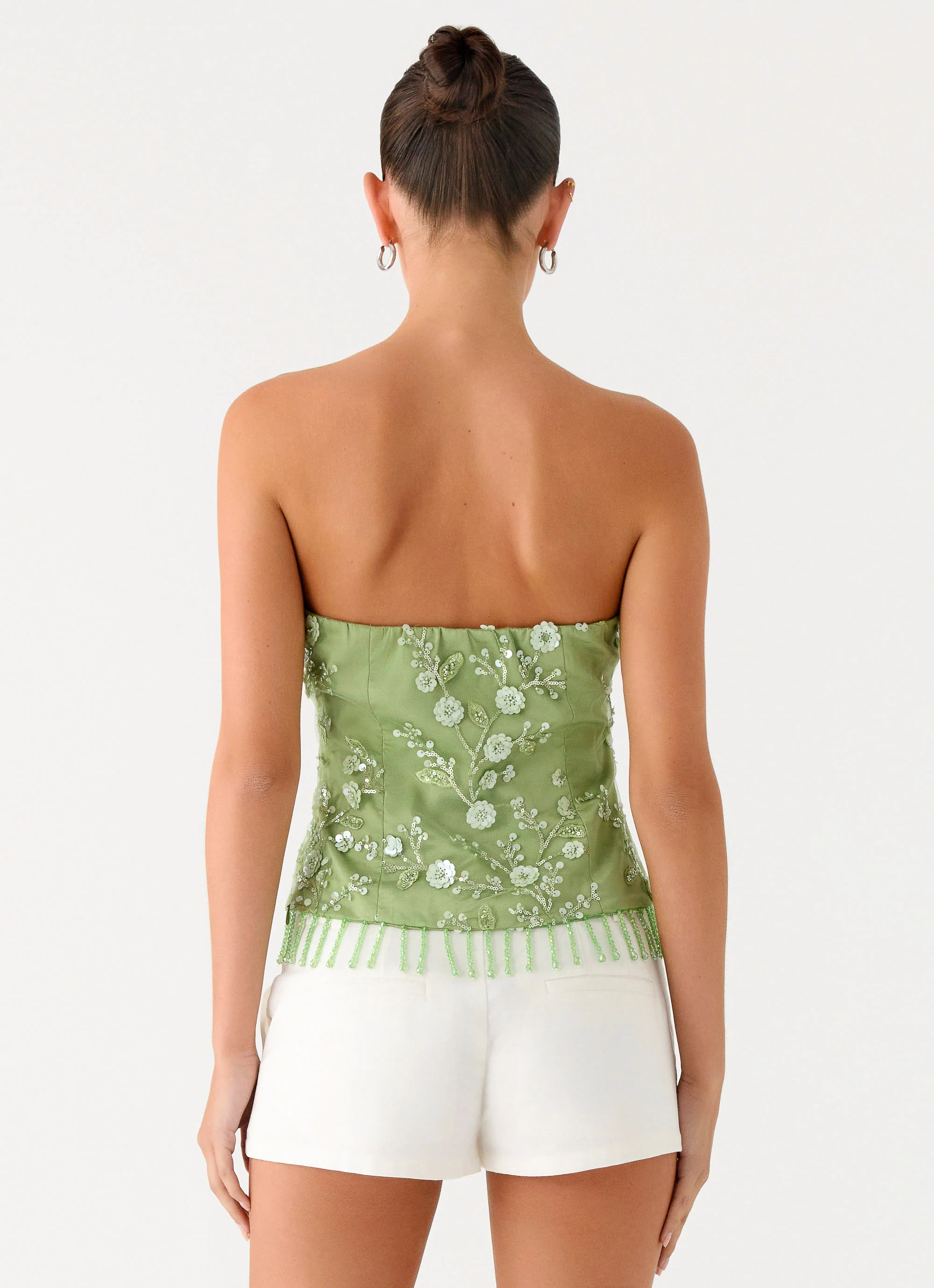 Sea Garden Beaded Strapless Top - Green - Image 2