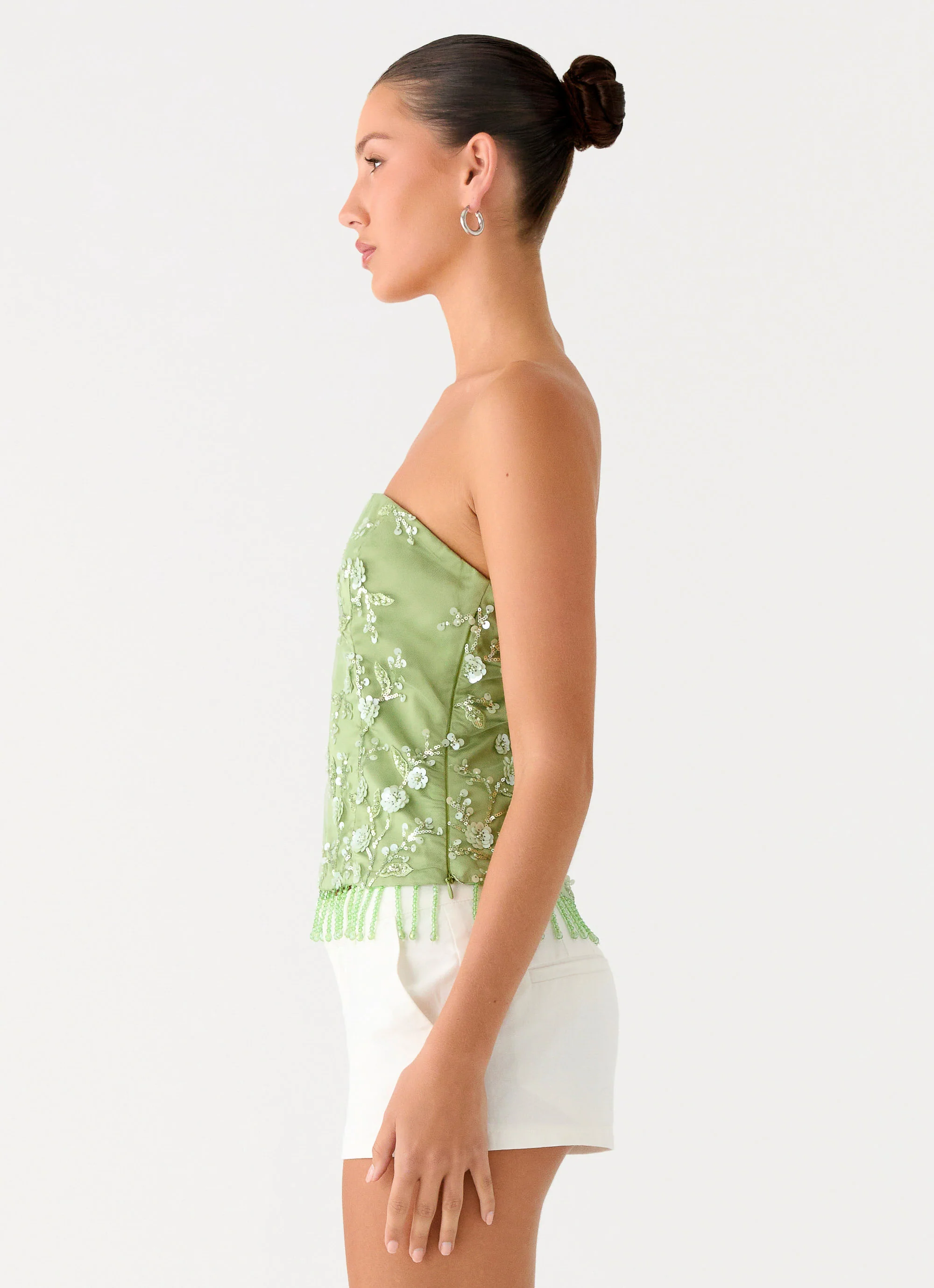 Sea Garden Beaded Strapless Top - Green - Image 3