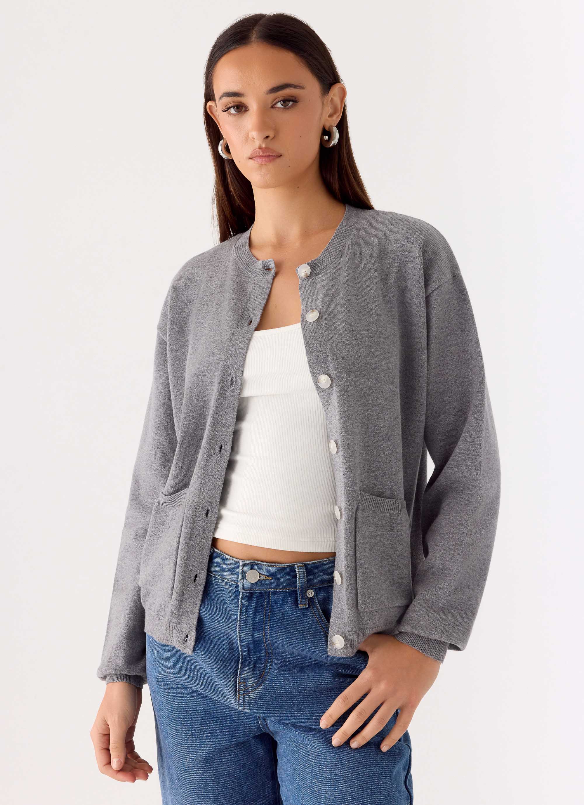 Sean Relaxed Knit Cardigan - Grey - Image 5