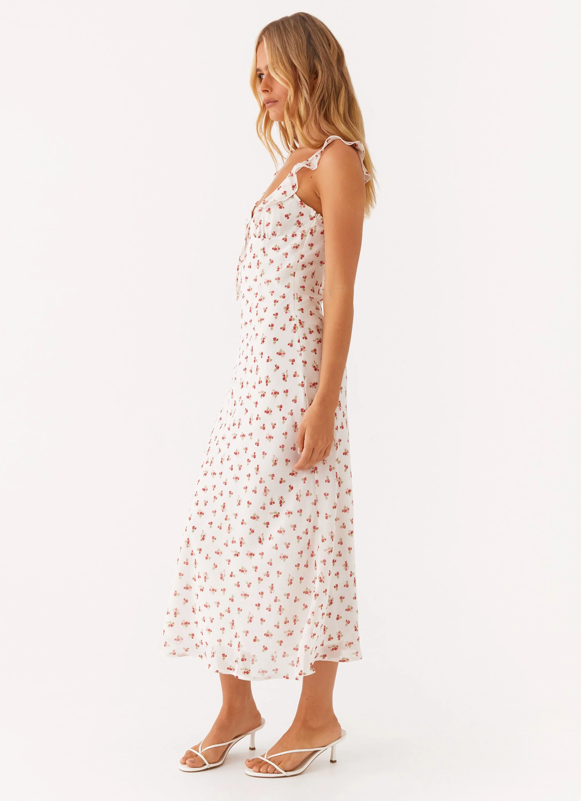 Second Guessing Midi Dress - Red White Floral - Image 5