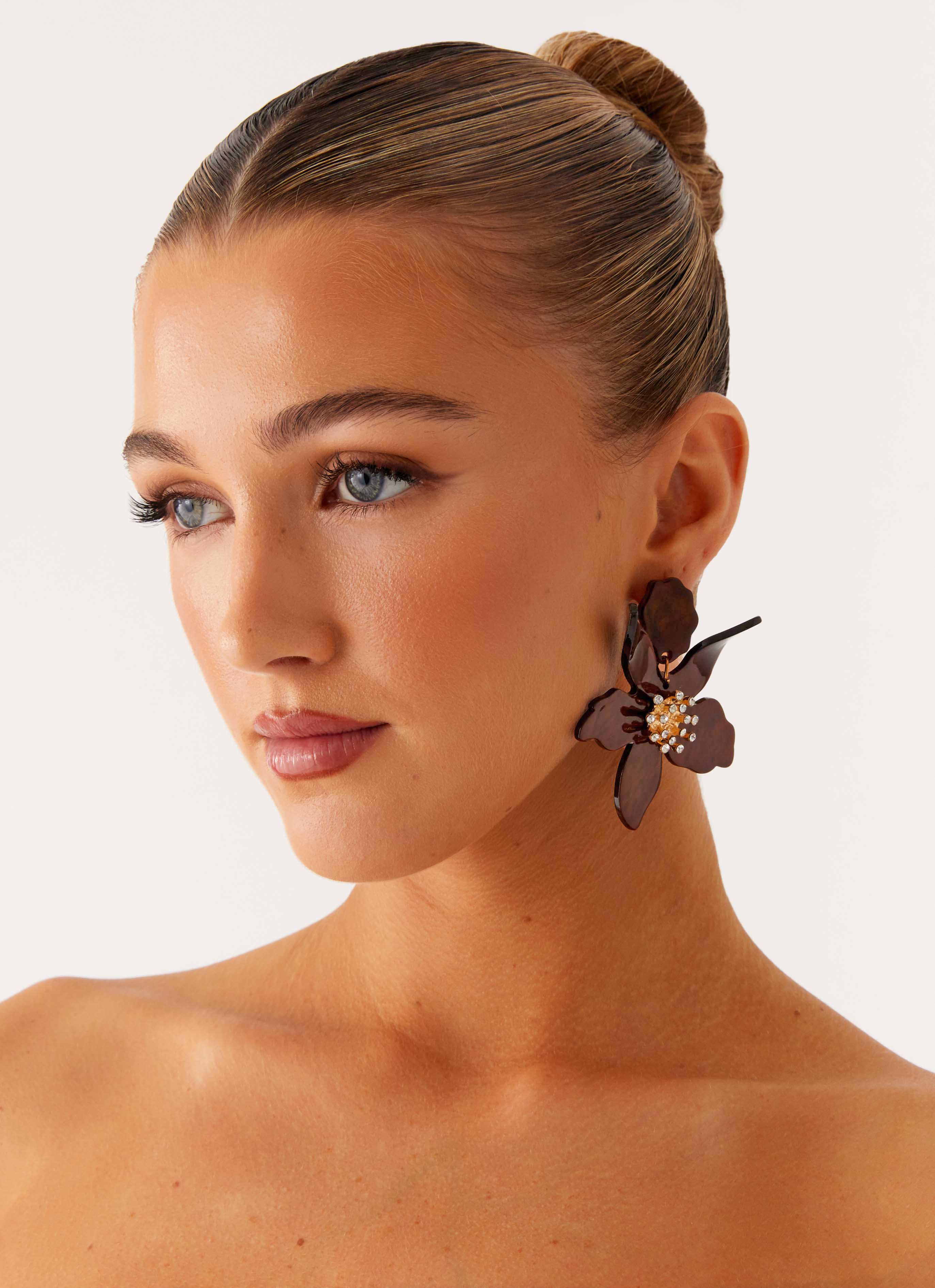 Siesta Flower Earrings - Brown - Image 2