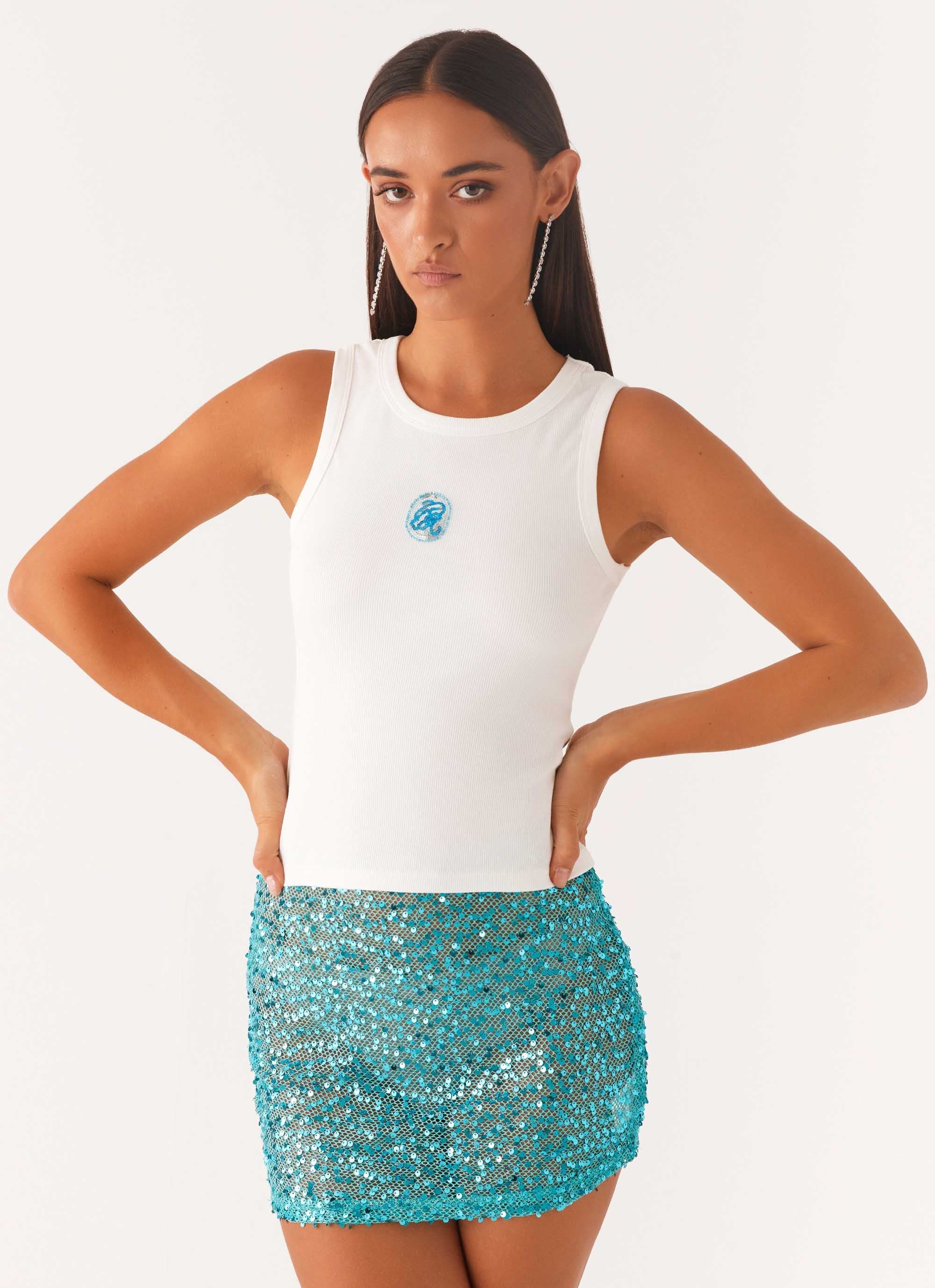 Signature Beaded Logo Tank - White - Image 5