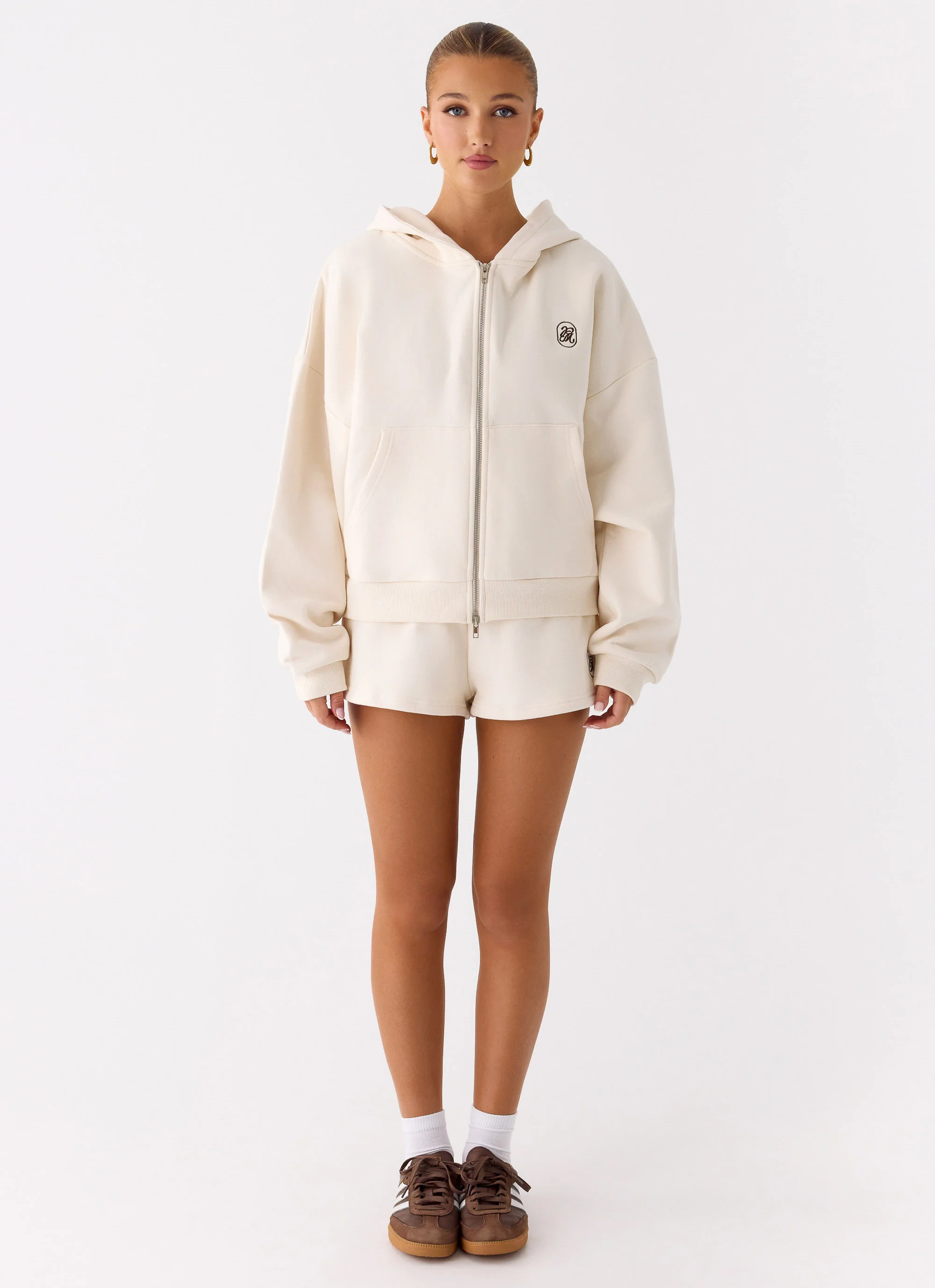 Signature Double Zip Up Hoodie - Cream - Image 2