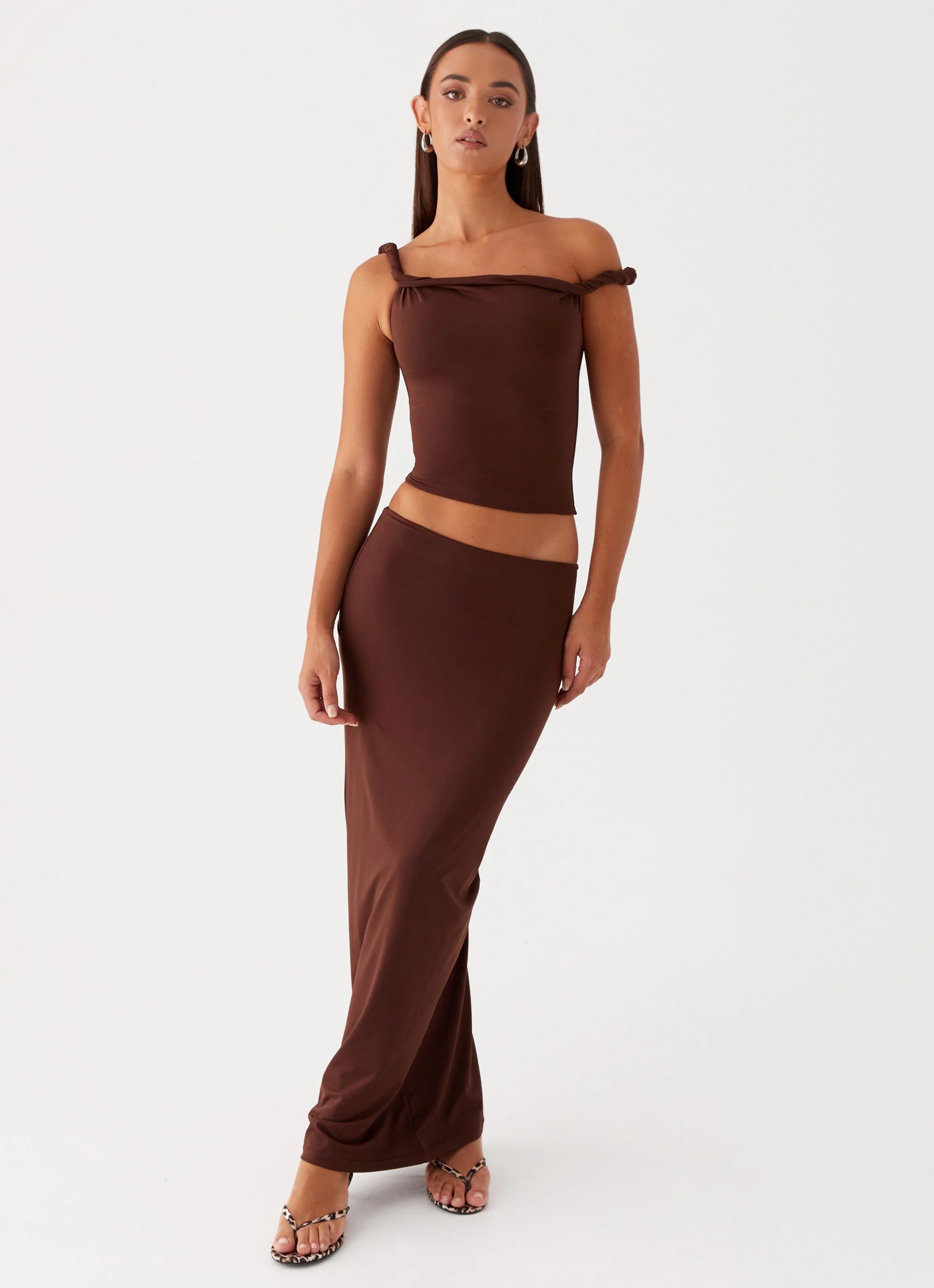 Solace Soul Twist Shoulder Top - Chocolate - Image 6