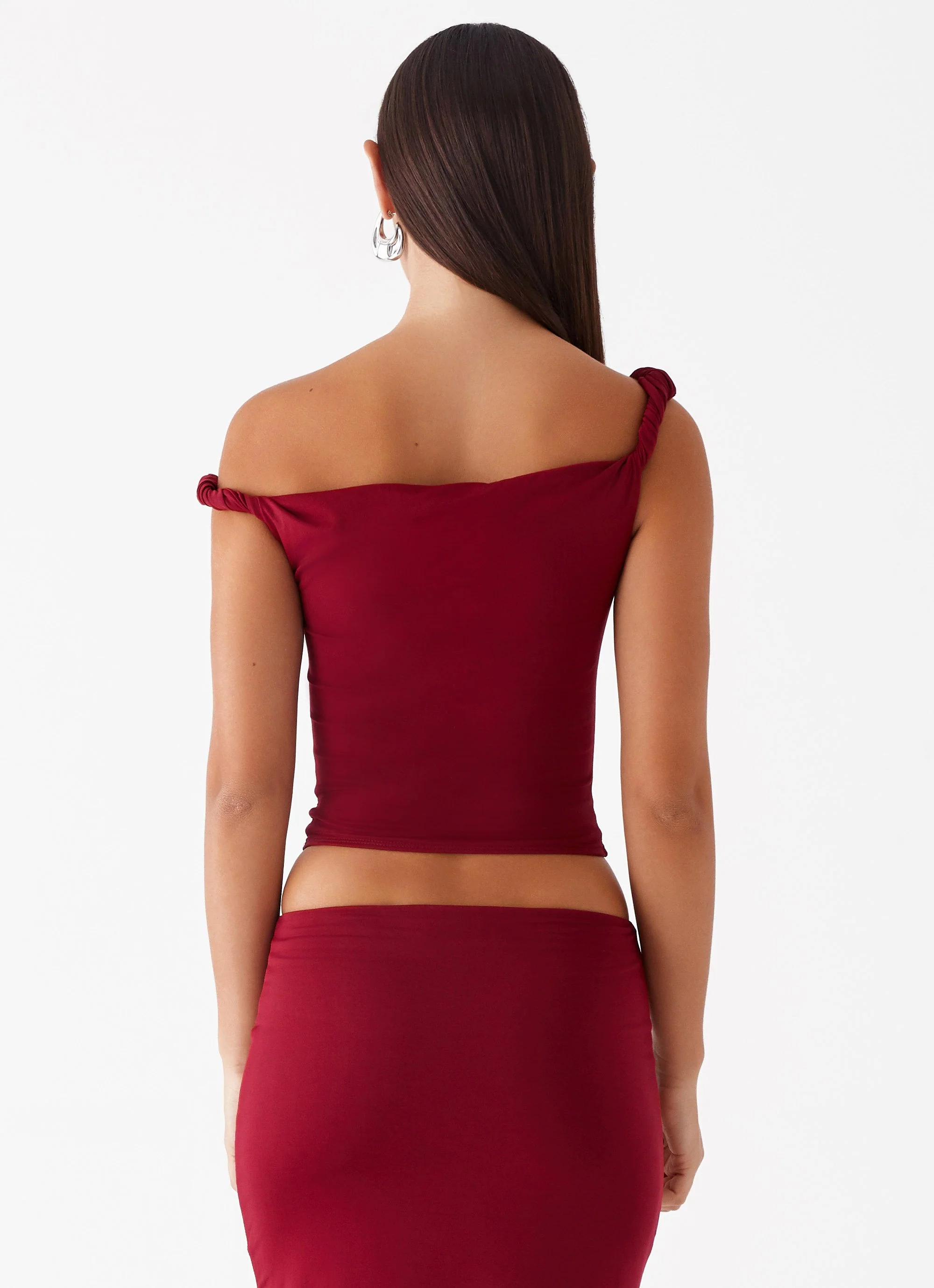 Solace Soul Twist Shoulder Top - Maroon - Image 4