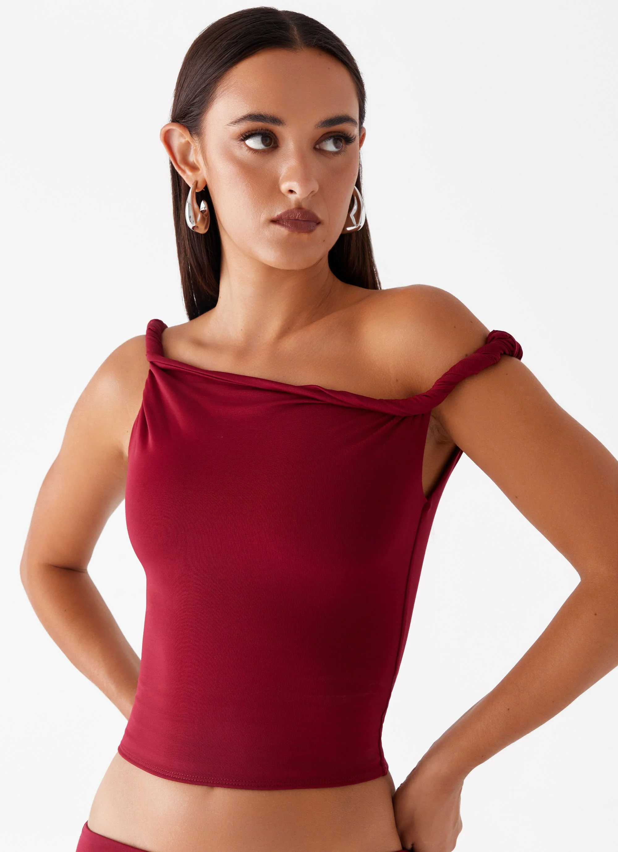Solace Soul Twist Shoulder Top - Maroon - Image 5