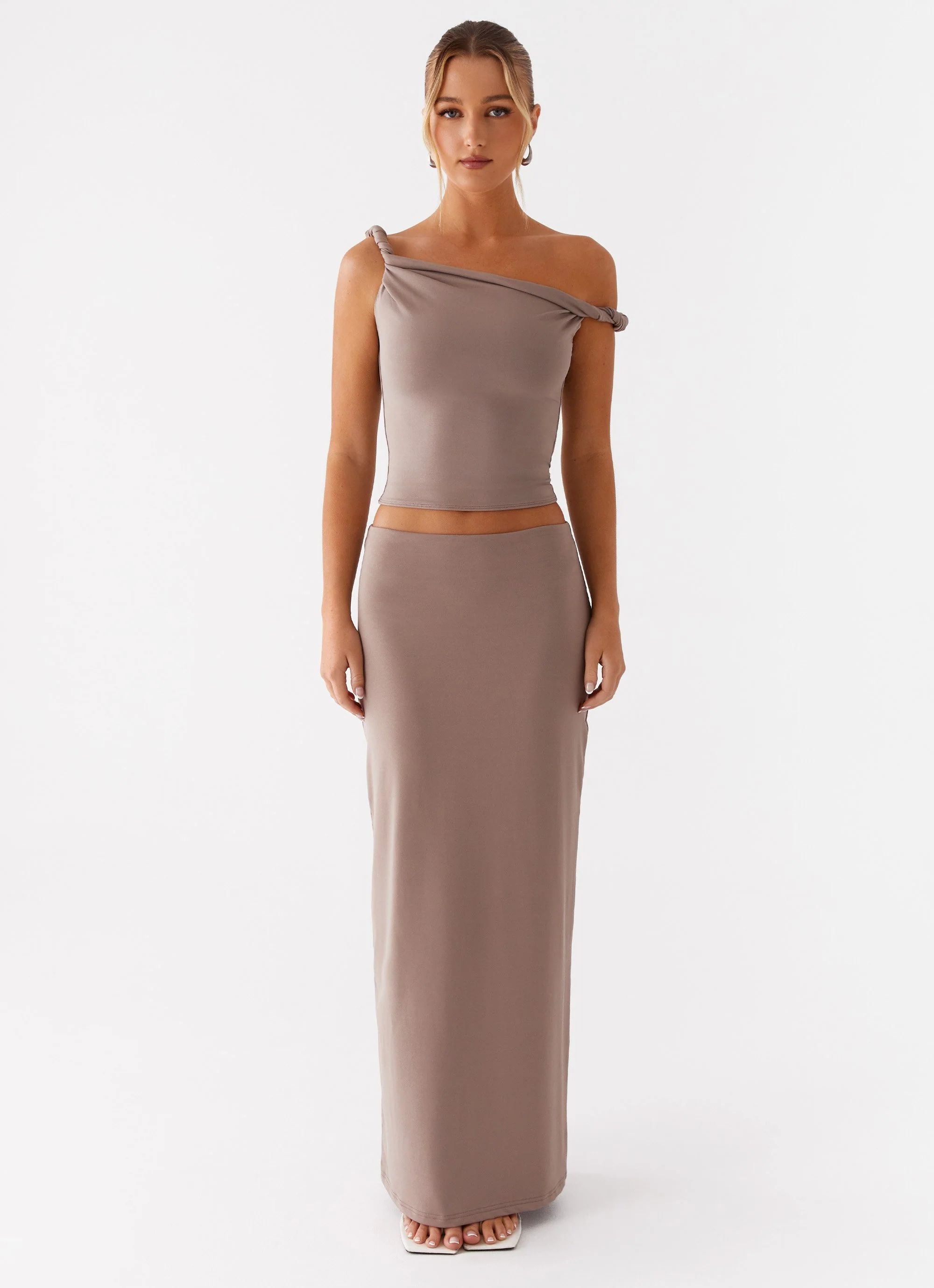 Solace Soul Twist Shoulder Top - Taupe - Image 2