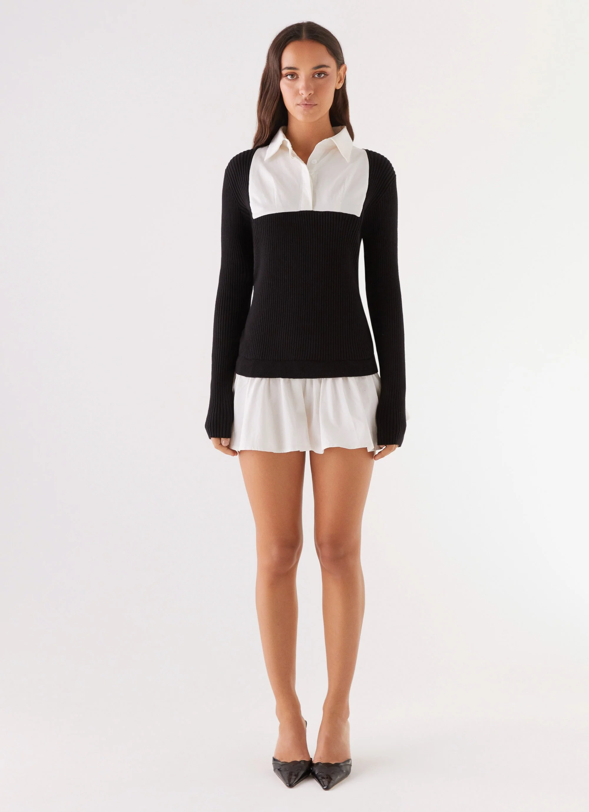 Somerville Knitted Shirt Dress - Black/White - Image 2