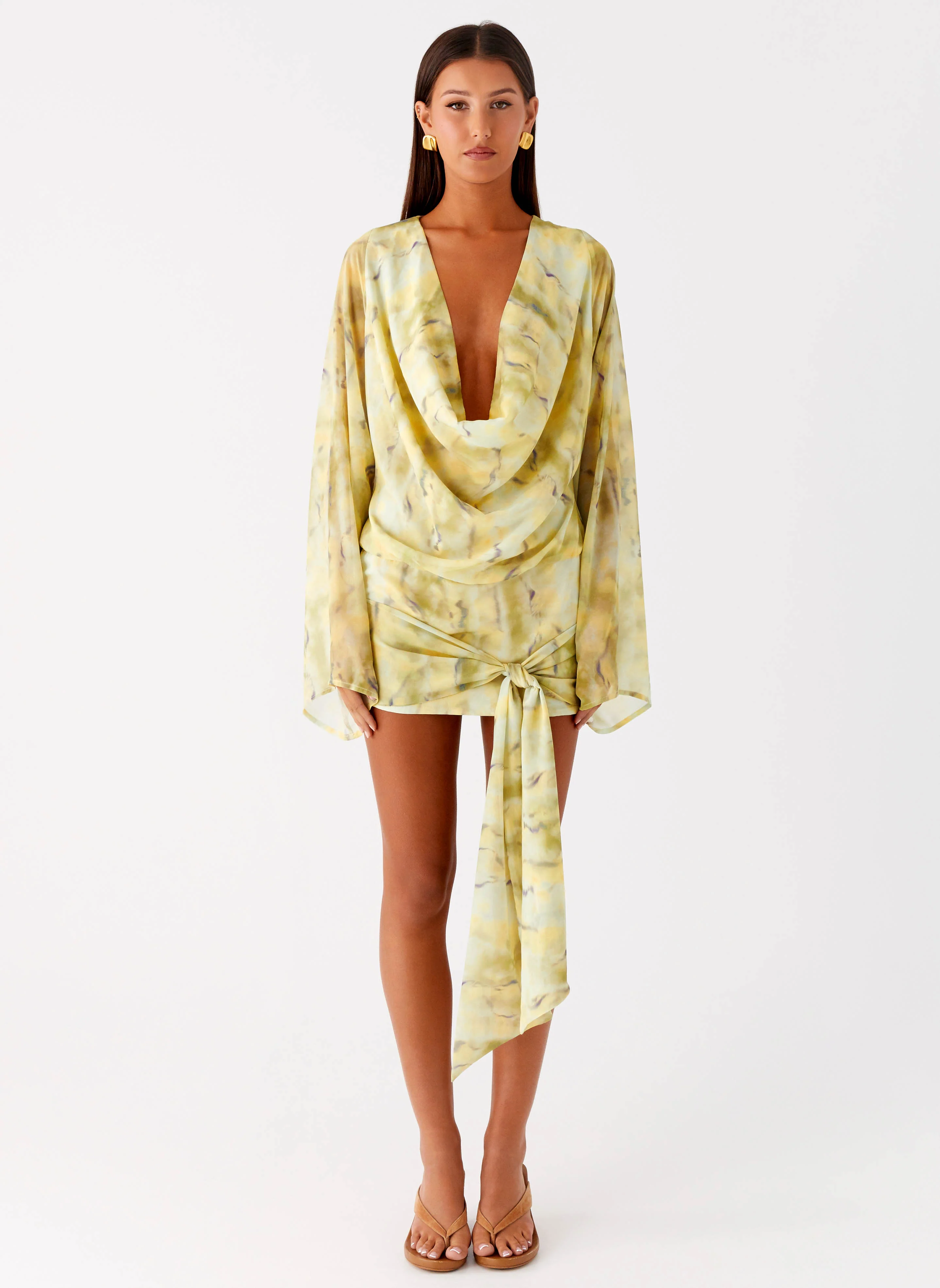 Sorrel Long Sleeve Mini Dress - Yellow Tie Dye - Image 2