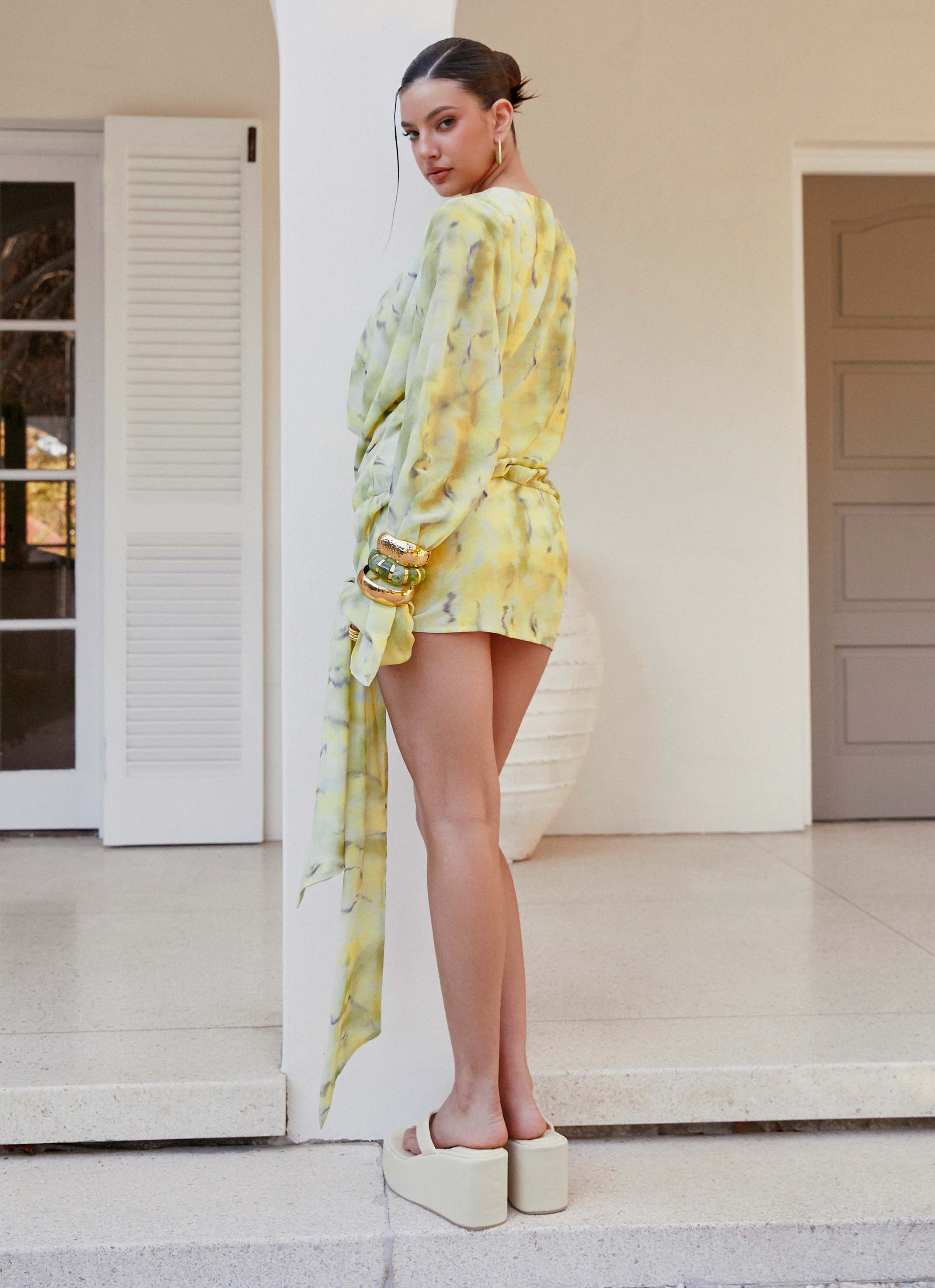 Sorrel Long Sleeve Mini Dress - Yellow Tie Dye - Image 4