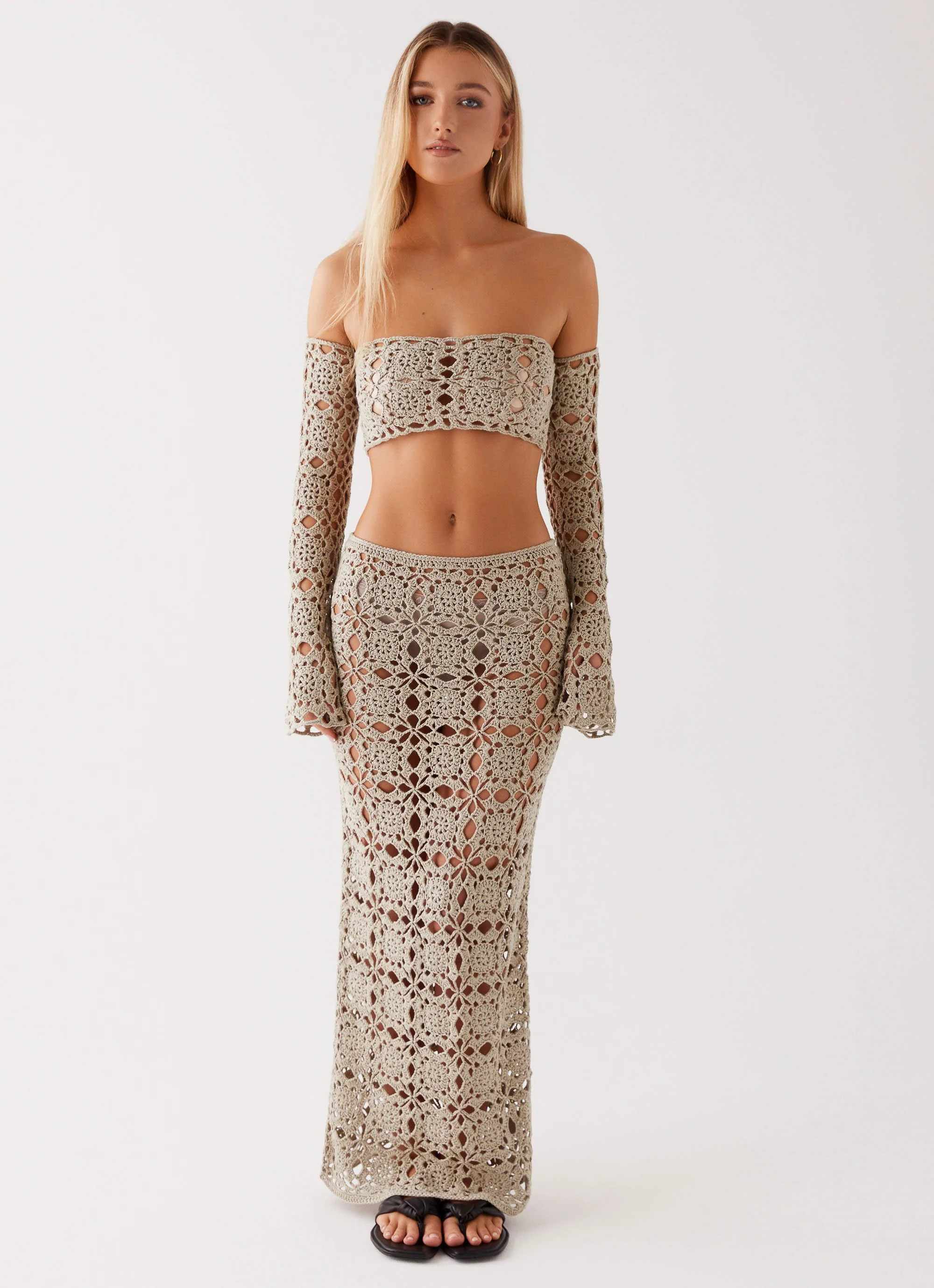 Sorrentino Crochet Long Sleeve Top - Sage - Image 2