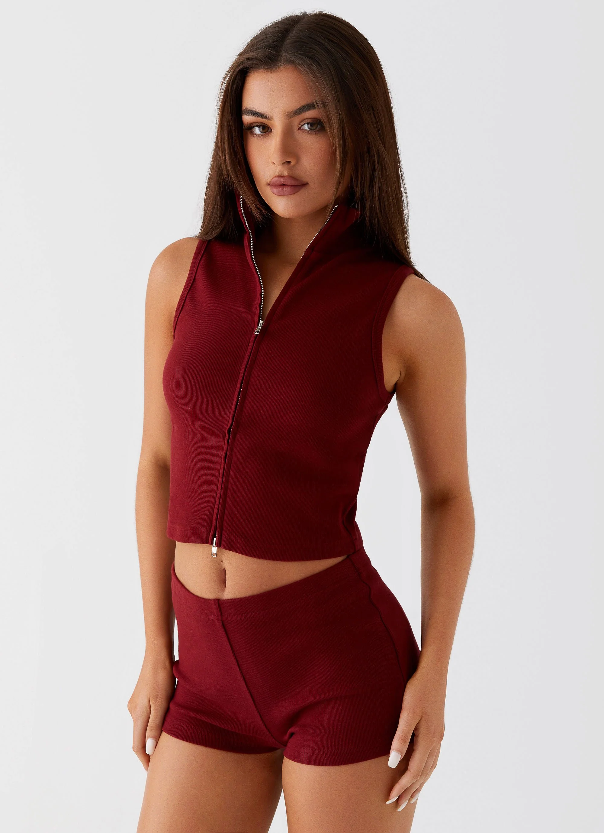 Spectate Collar Top - Maroon - Image 6
