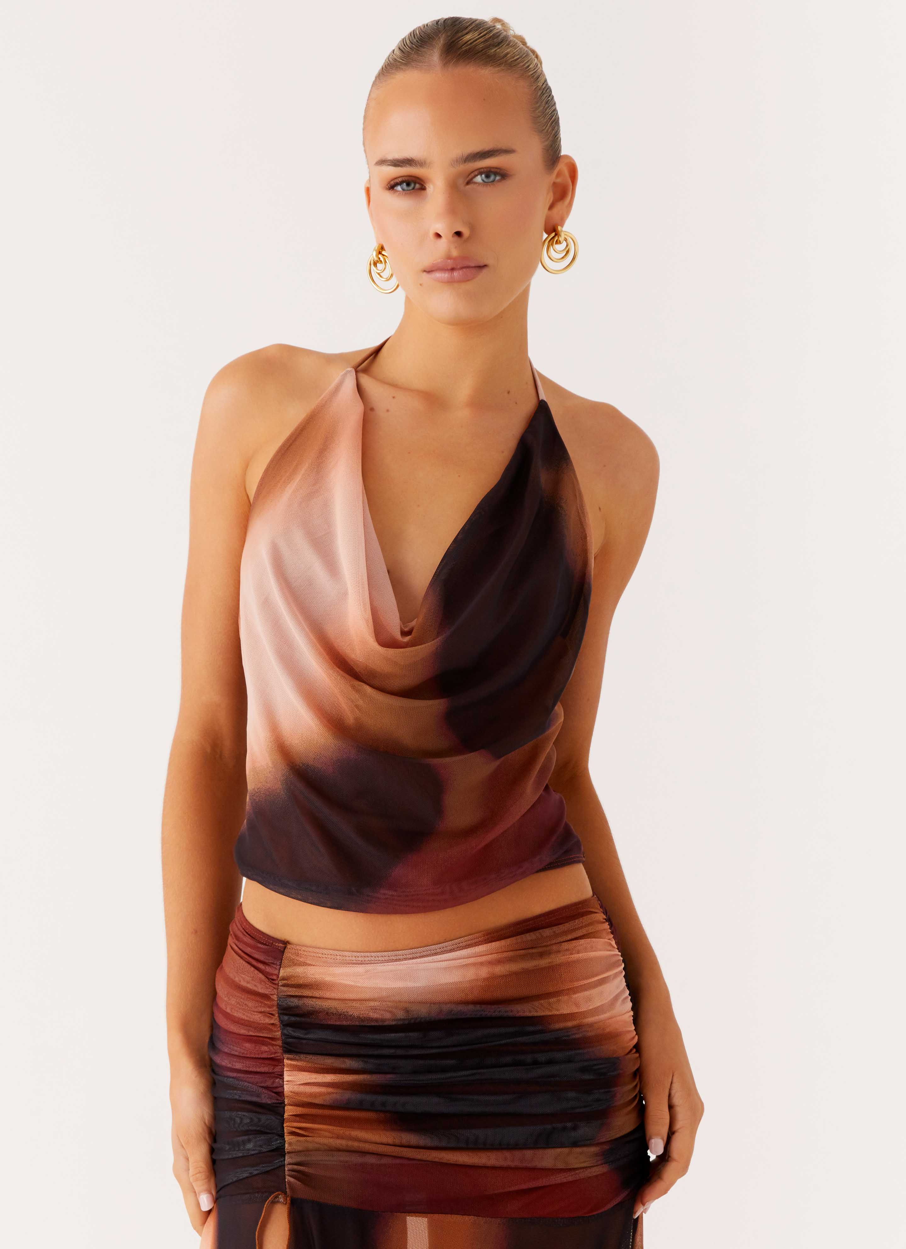 Stargazer Mesh Cowl Top - Black Gradient