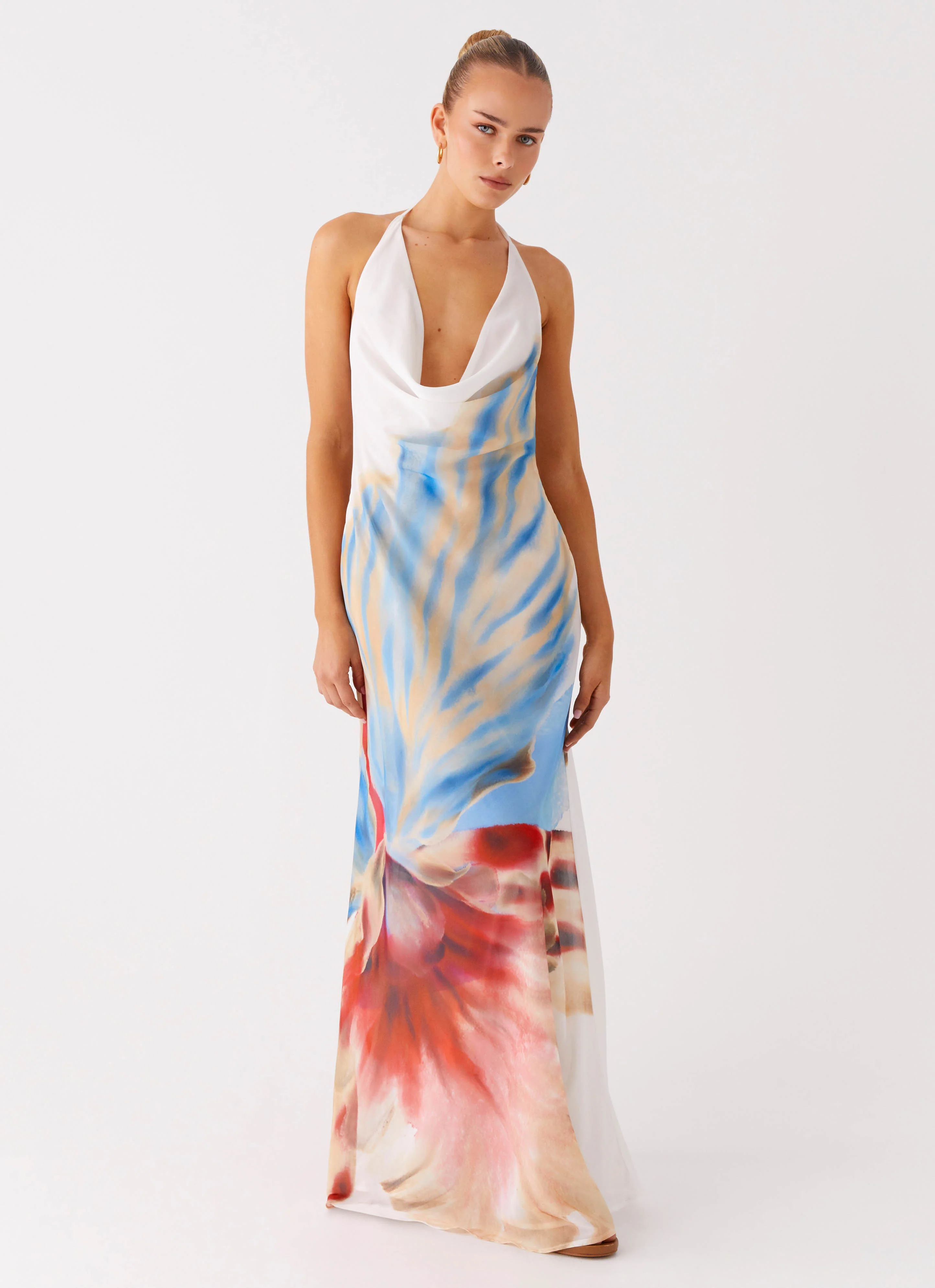 Stars Align Cowl Maxi Dress - White Sea Bloom - Image 4
