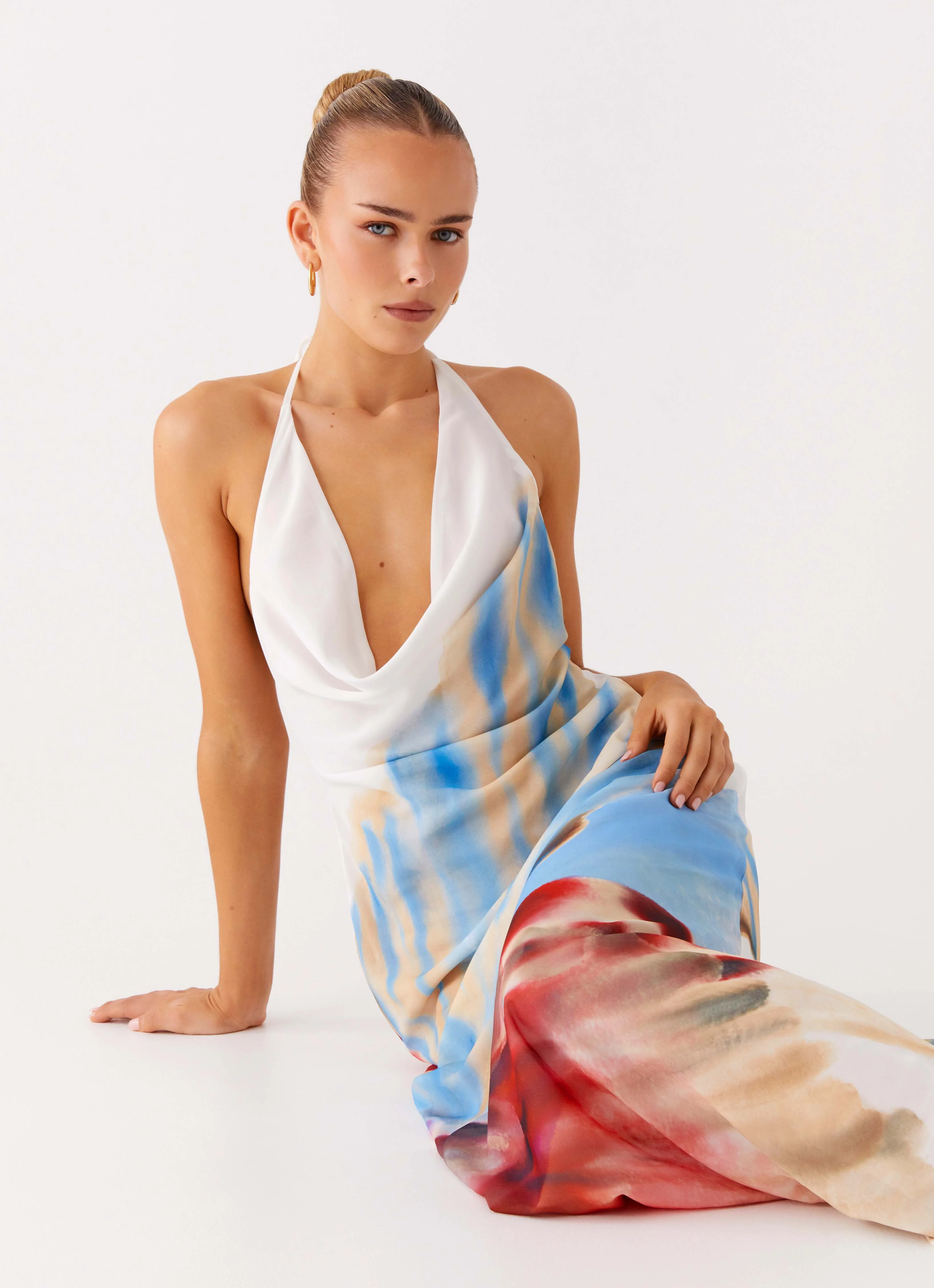 Stars Align Cowl Maxi Dress - White Sea Bloom - Image 6